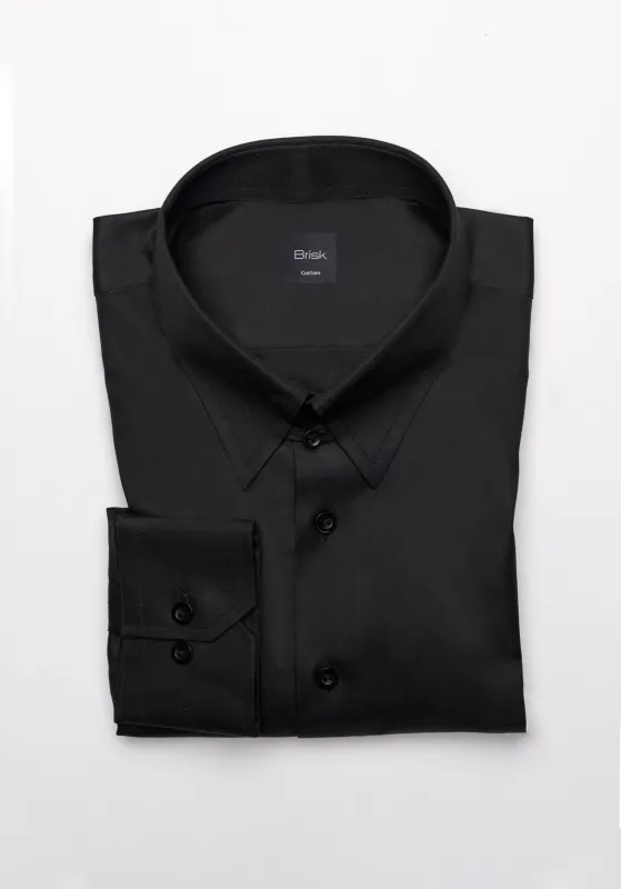 Jet Black Twill Pima Cotton Shirt - Tab Collar sold by Brisk Shirts