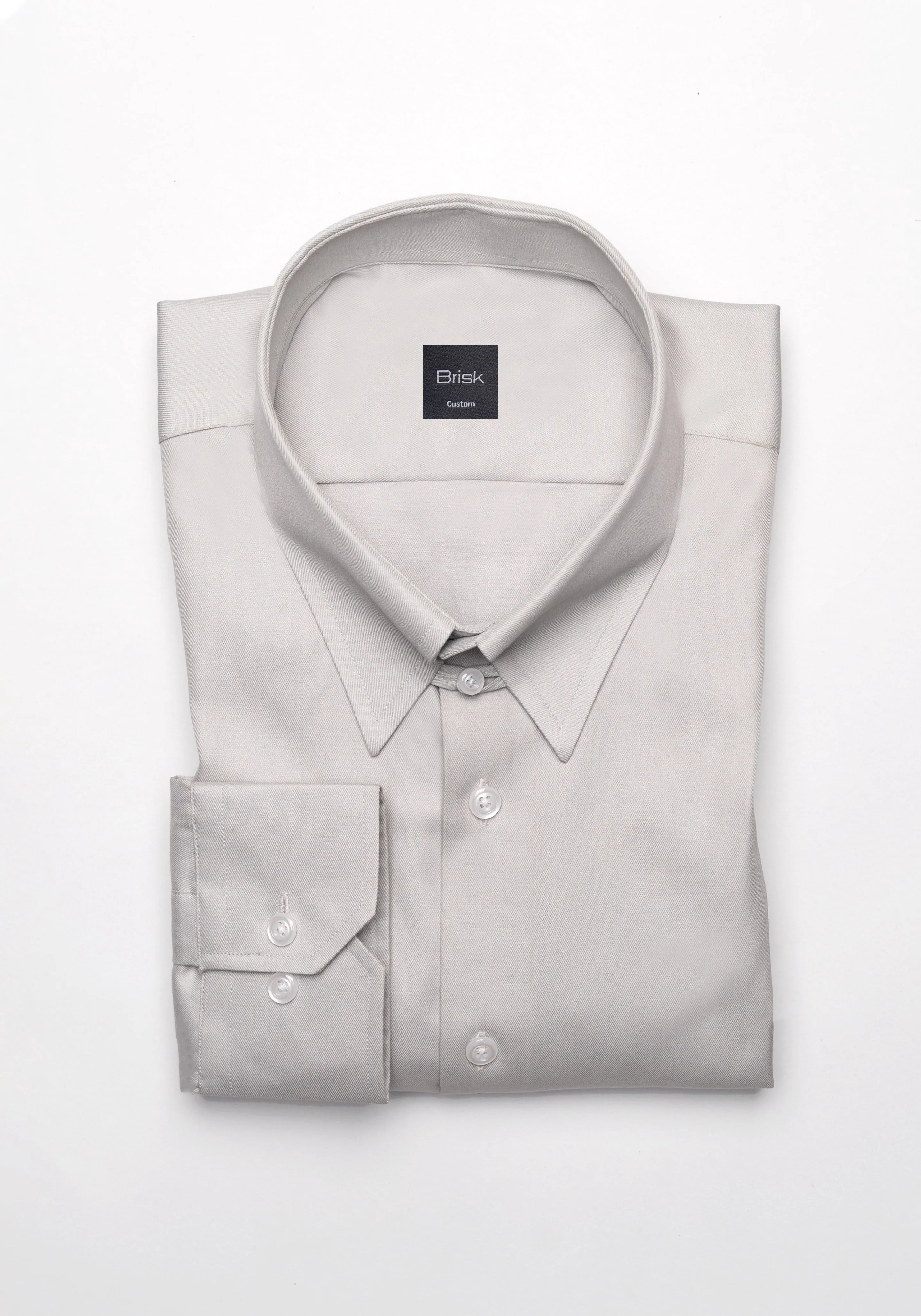 Light Grey Twill Pima Cotton - Tab Collar sold by Brisk Shirts