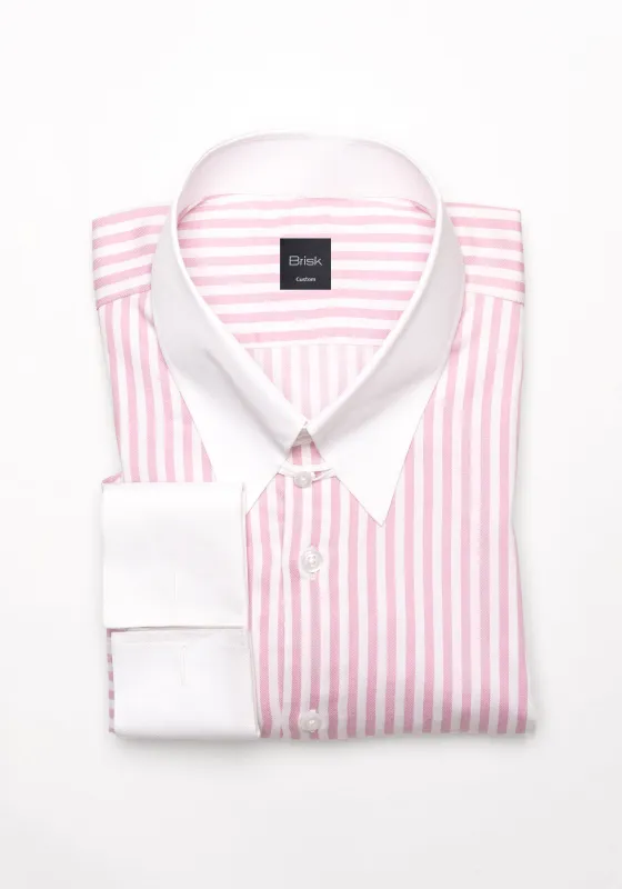 Pink Bengal Twill Stripes Pima Cotton Shirt - White Tab Collar & French Cuffs sold by Brisk Shirts