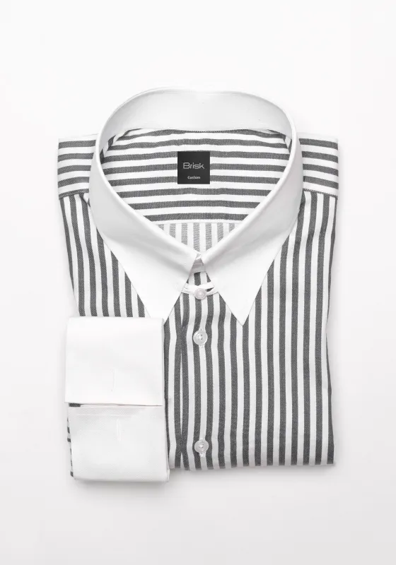 Charcoal Bengal Twill Stripes Pima Cotton Shirt - White Tab Collar & French Cuffs sold by Brisk Shirts