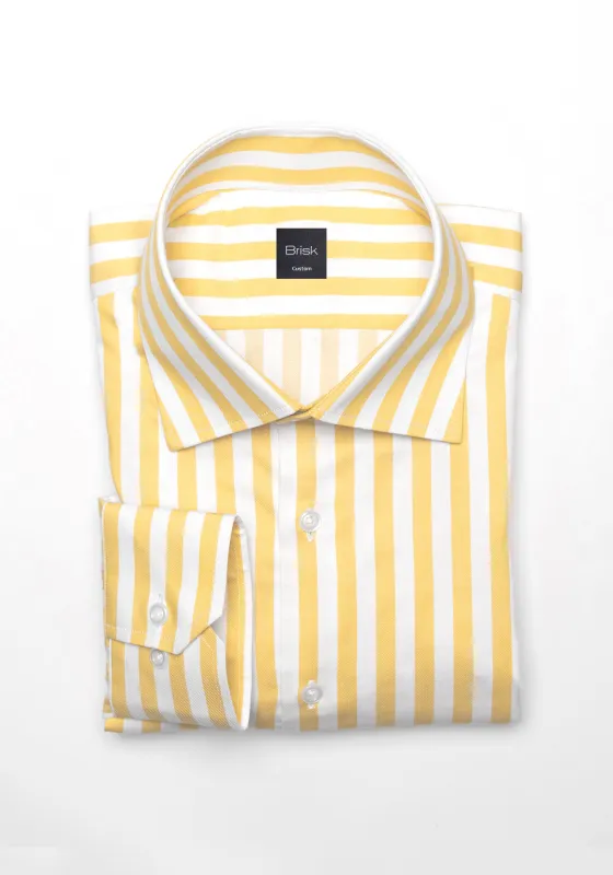 Yellow Bold Twill Stripes Pima Cotton Shirt - Cutaway Classic Collar sold by Brisk Shirts