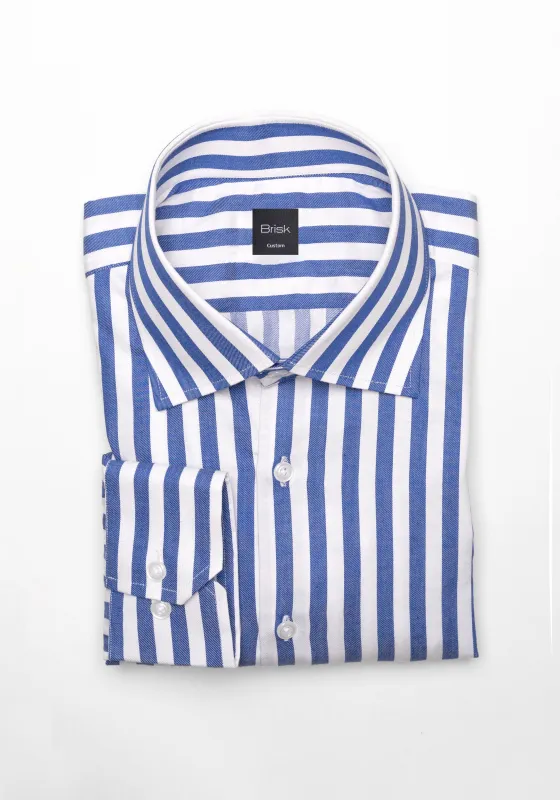 Navy Blue Twill Bold Stripes Pima Cotton Shirt - Cutaway Classic Collar sold by Brisk Shirts