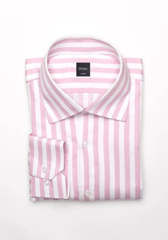 Pink Bold Twill Stripes Pima Cotton Shirt - Cutaway Classic Collar sold by Brisk Shirts