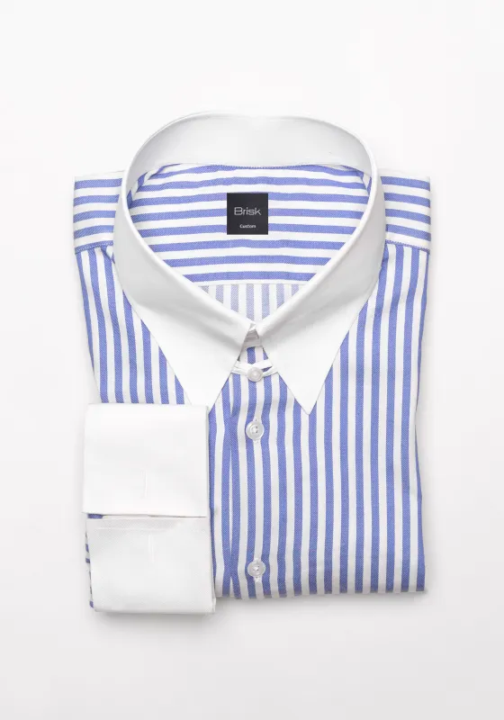 Sky Blue Bengal Twill Stripes Pima Cotton Shirt - White Tab Collar & French Cuffs sold by Brisk Shirts