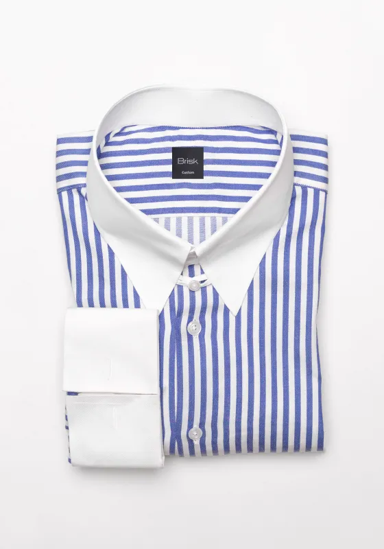 Navy Bengal Twill Stripes Pima Cotton Shirt - White Tab Collar & French Cuffs sold by Brisk Shirts