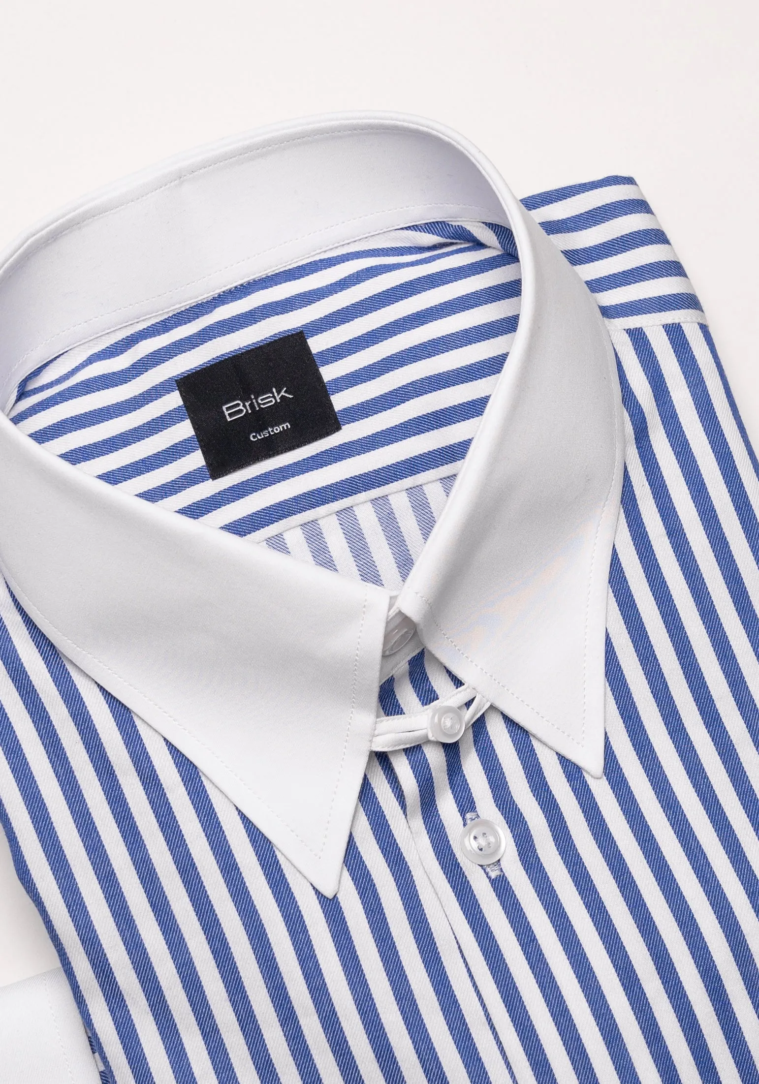 Navy Bengal Twill Stripes Pima Cotton Shirt - White Tab Collar & French Cuffs sold by Brisk Shirts product image thumbnail 3