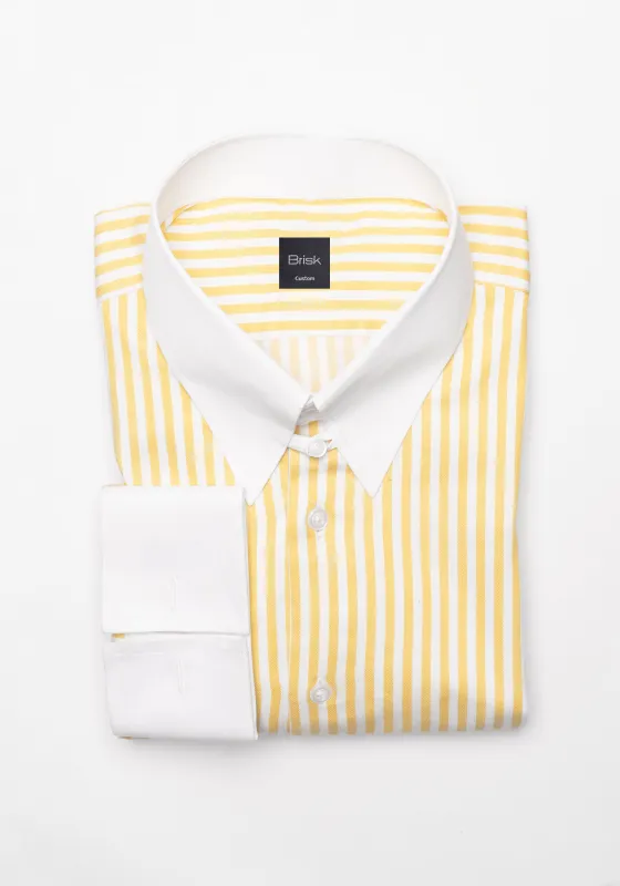 Yellow Bengal Twill Stripes Pima Cotton Shirt - White Tab Collar & French Cuffs sold by Brisk Shirts