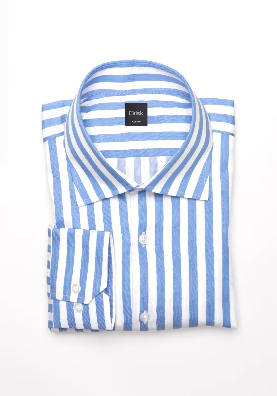 Sky Blue Twill Bold Stripes Pima Cotton Shirt - Cutaway Classic Collar sold by Brisk Shirts