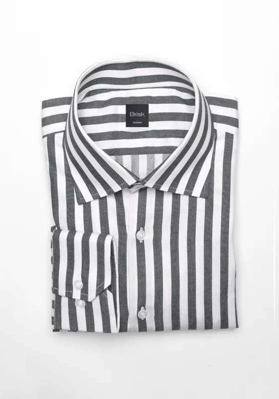 Charcoal Twill Bold Stripes Pima Cotton - Cutaway Classic Collar sold by Brisk Shirts