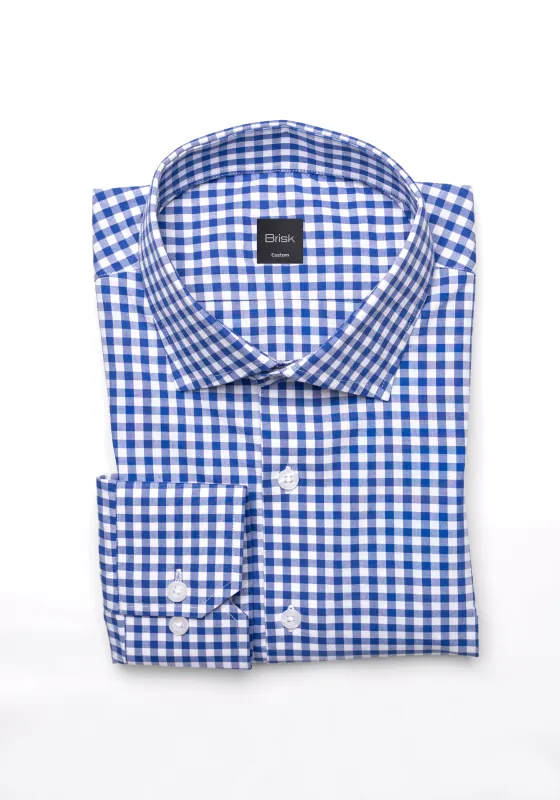 Royal Blue Gingham Crisp Pima Cotton Shirt - Cutaway Classic Collar sold by Brisk Shirts