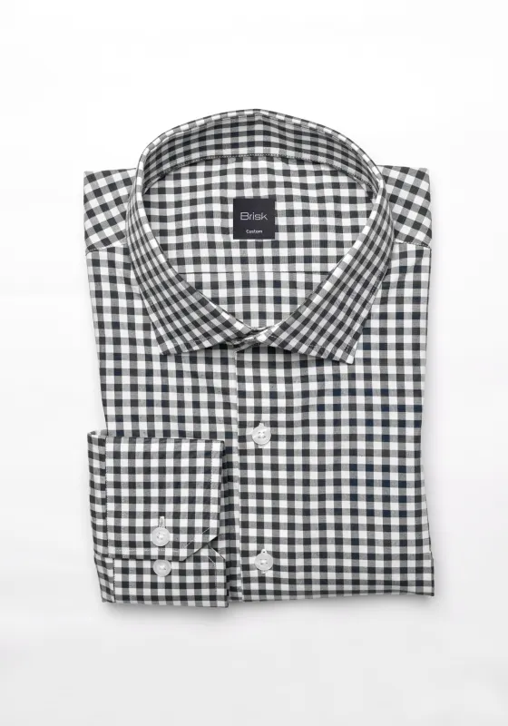 Black Gingham Crisp Pima Cotton Shirt - Cutaway Classic Collar sold by Brisk Shirts