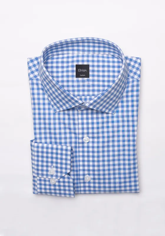 Sky Blue Gingham Crisp Pima Cotton Shirt - Cutaway Classic Collar sold by Brisk Shirts