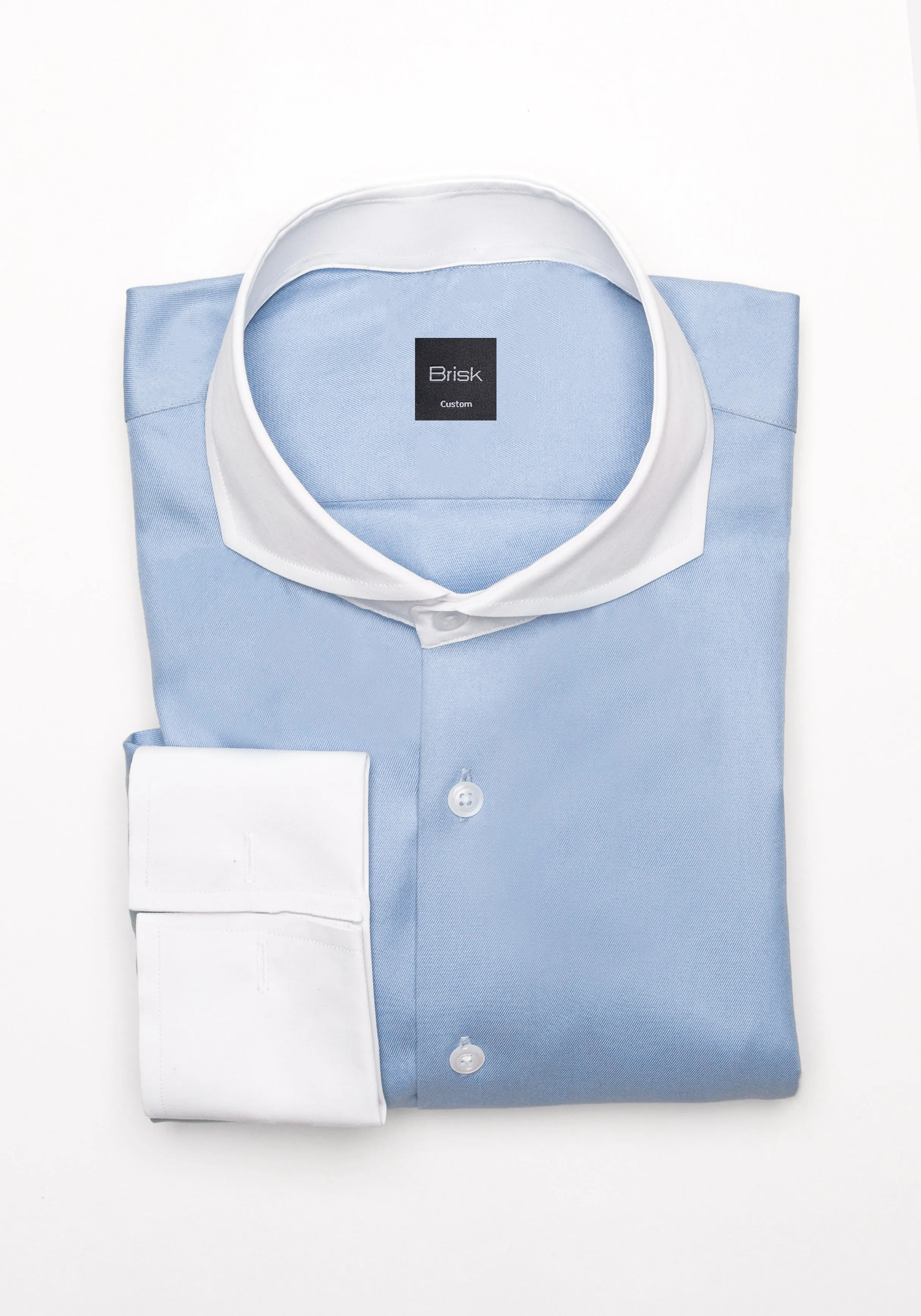 Sky Blue Twill Pima Cotton Shirt - White Cutaway Extreme Collar & French Cuffs sold by Brisk Shirts