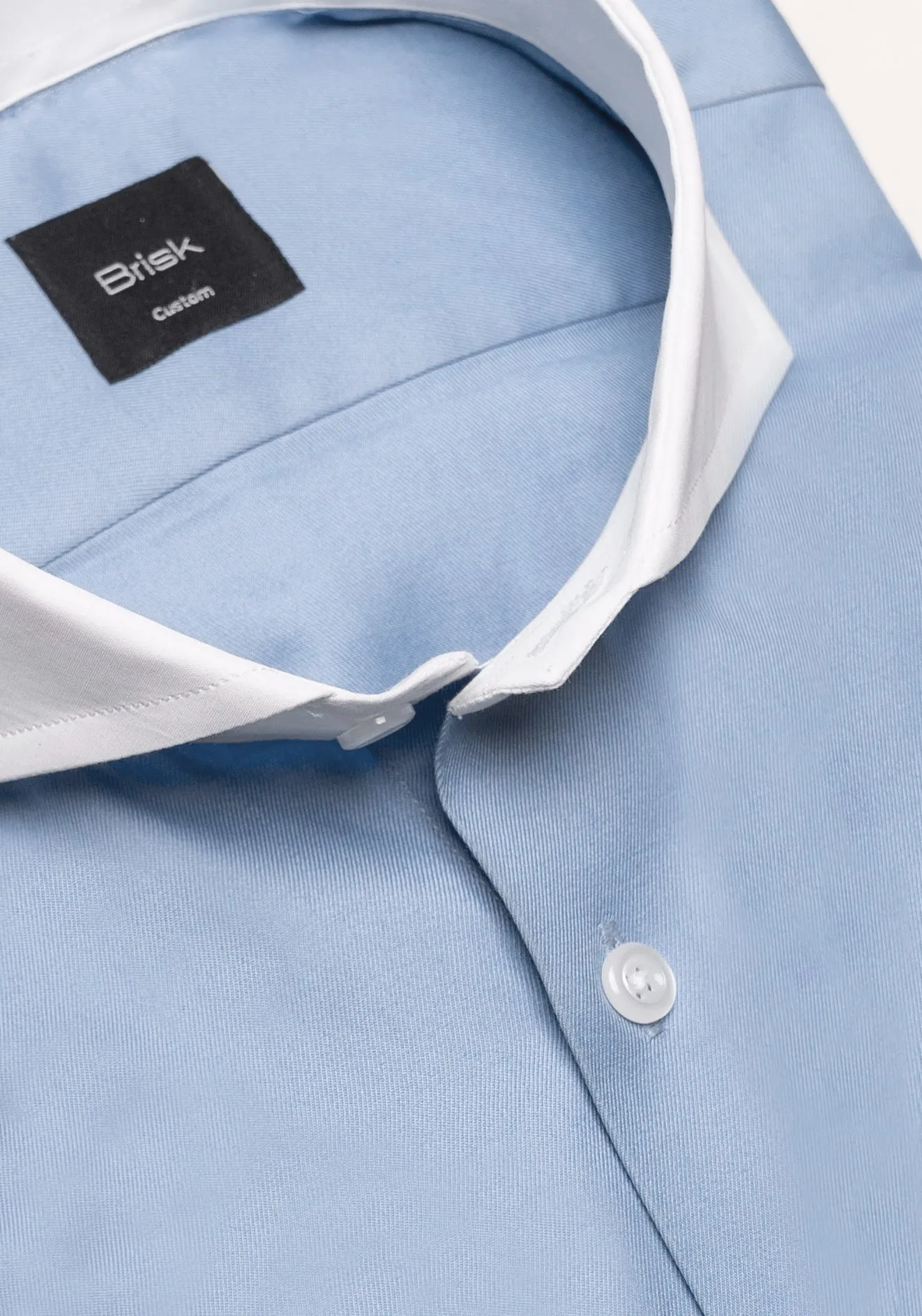 Sky Blue Twill Pima Cotton Shirt - White Cutaway Extreme Collar & French Cuffs sold by Brisk Shirts product image thumbnail 2