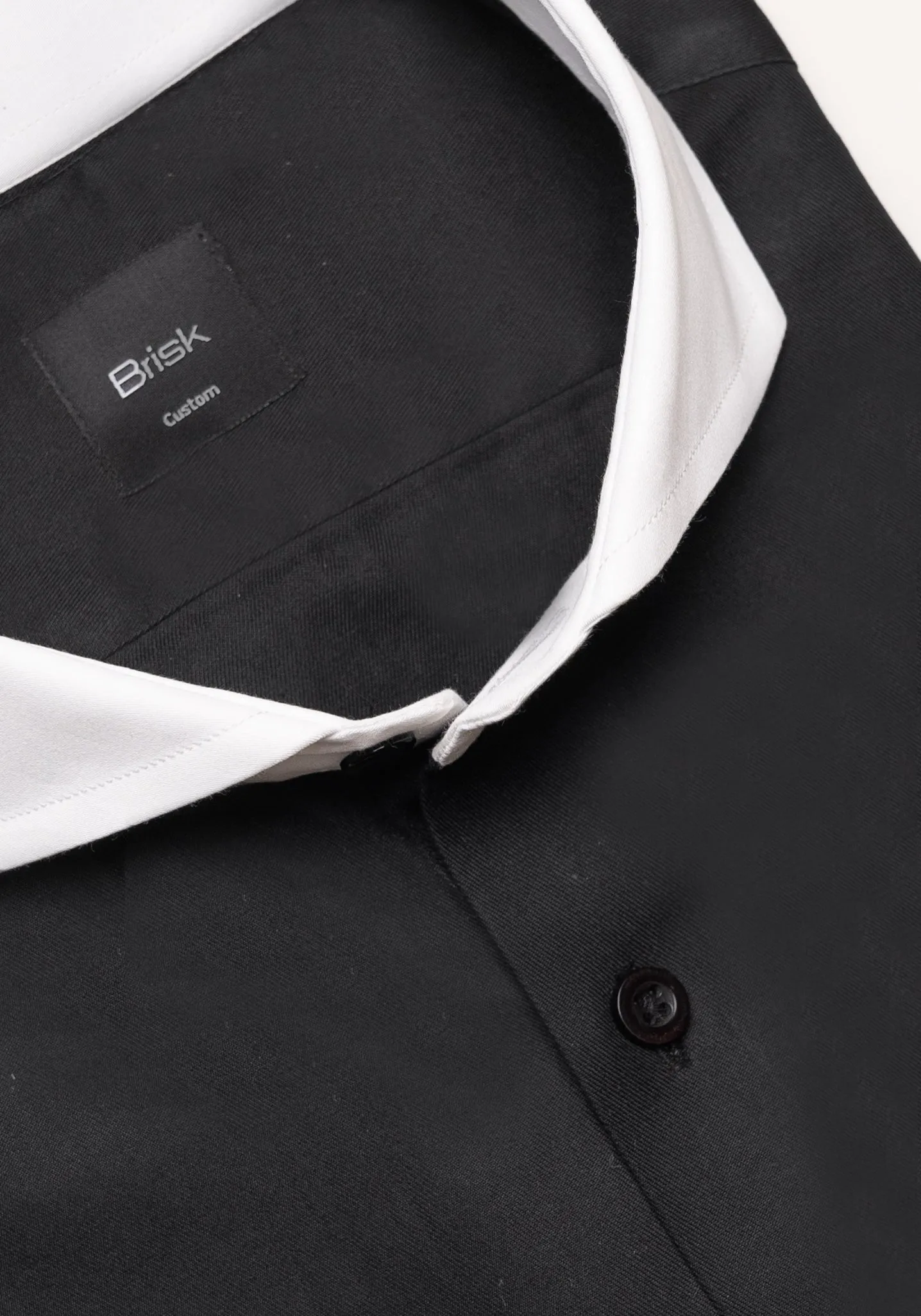 Jet Black Twill Pima Cotton Shirt - White Cutaway Extreme Collar & French Cuffs sold by Brisk Shirts product image thumbnail 3
