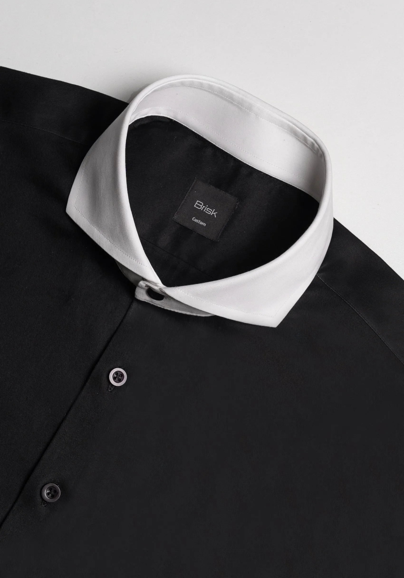 Jet Black Twill Pima Cotton Shirt - White Cutaway Extreme Collar & French Cuffs sold by Brisk Shirts product image thumbnail 2