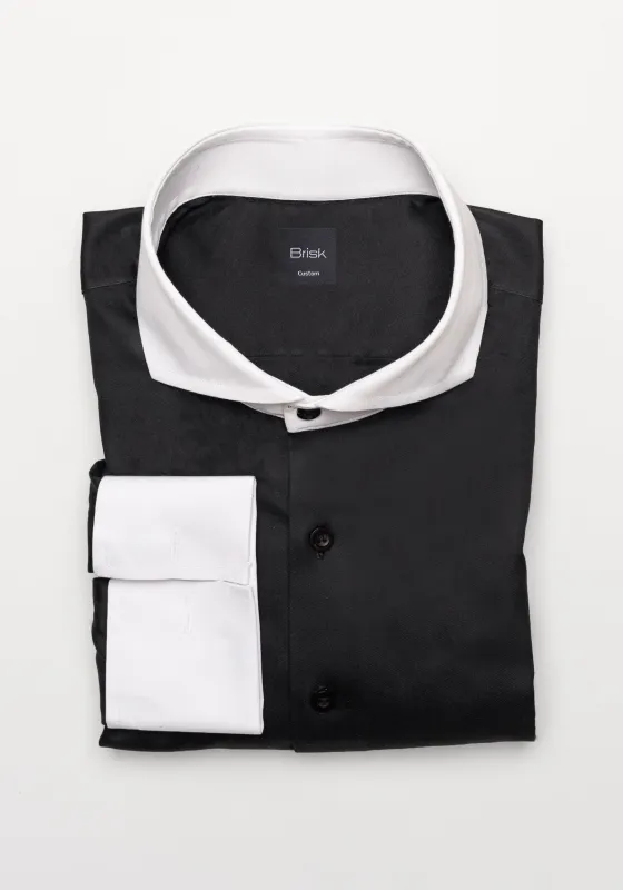 Jet Black Twill Pima Cotton Shirt - White Cutaway Extreme Collar & French Cuffs sold by Brisk Shirts