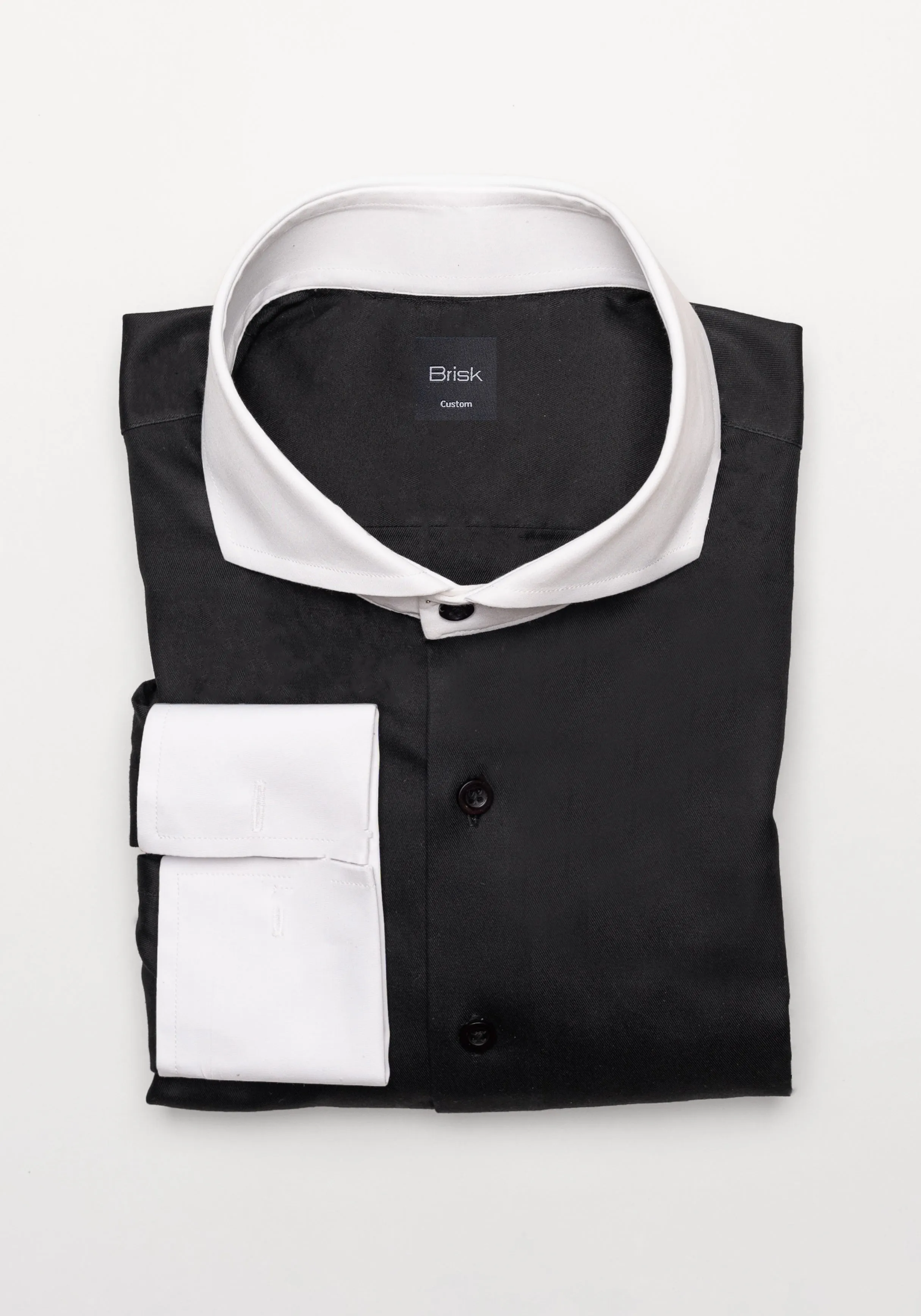 Jet Black Twill Pima Cotton Shirt - White Cutaway Extreme Collar & French Cuffs sold by Brisk Shirts