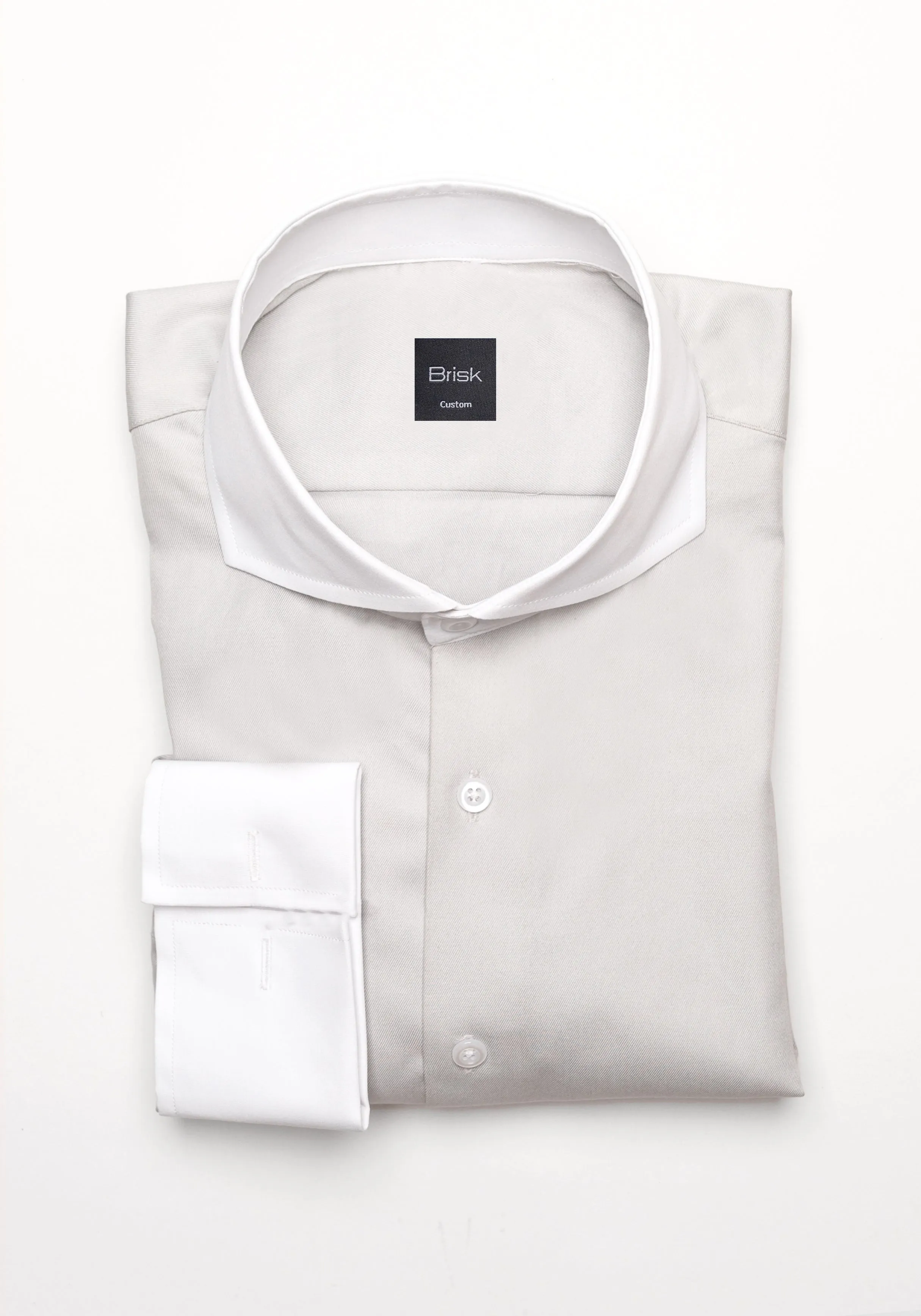 Light Grey Twill Pima Cotton - White Cutaway Extreme Collar & French Cuffs sold by Brisk Shirts