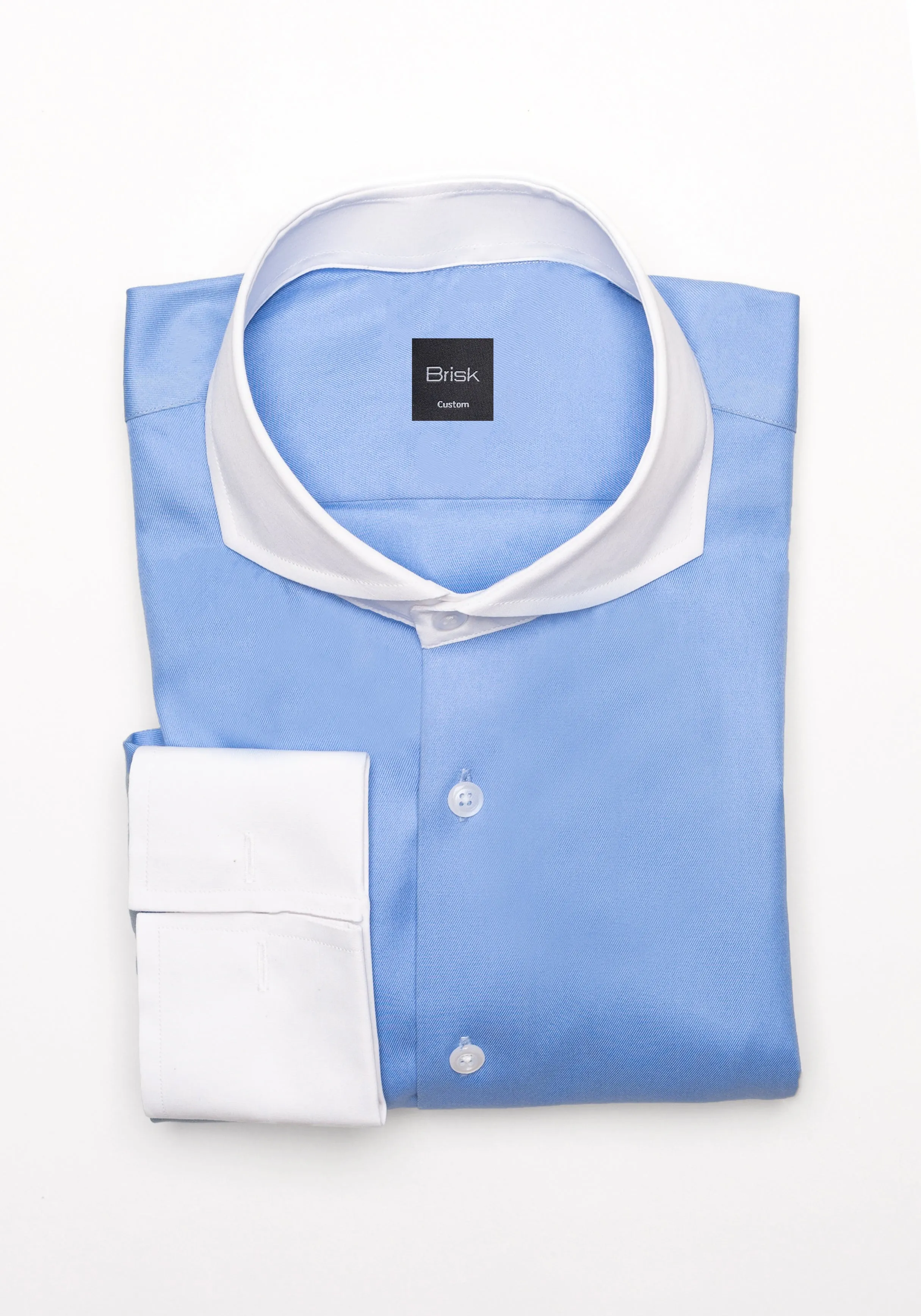 Mid Blue Twill Pima Cotton - White Cutaway Extreme Collar & French Cuffs sold by Brisk Shirts
