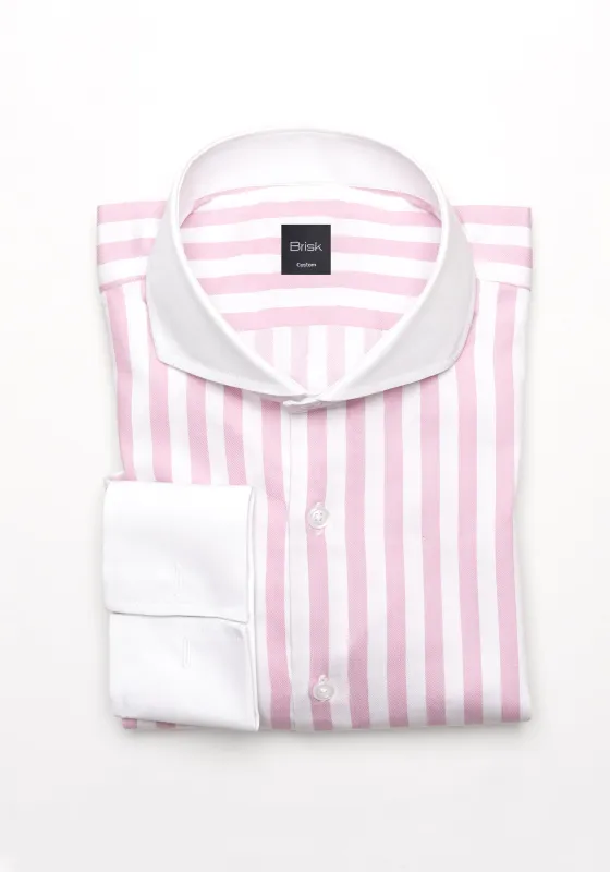 Pink Bold Twill Stripes Pima Cotton Shirt - White Cutaway Extreme Collar & French Cuffs sold by Brisk Shirts