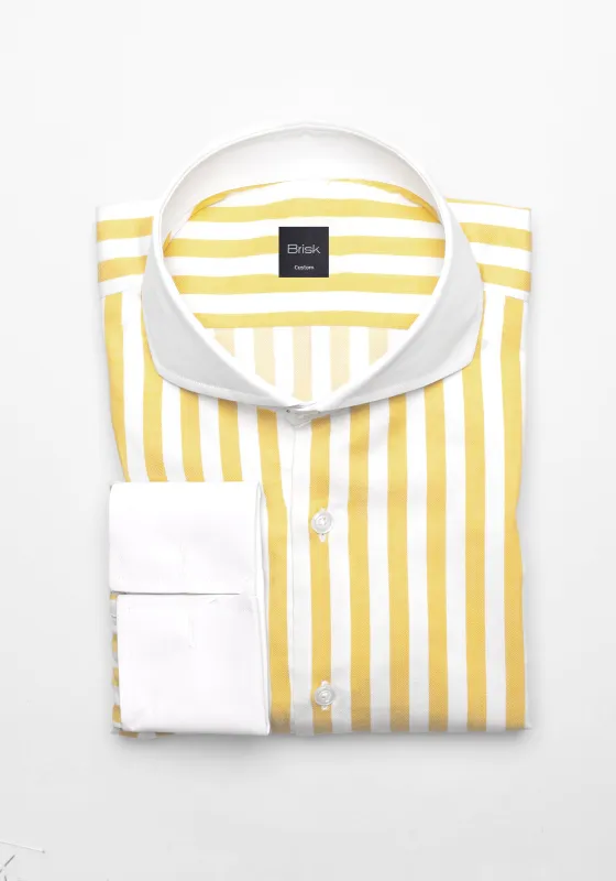 Yellow Bold Twill Stripes Pima Cotton Shirt - White Cutaway Extreme Collar & French Cuffs sold by Brisk Shirts