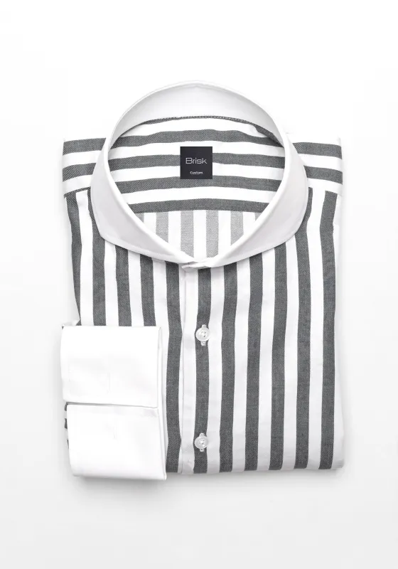 Charcoal Twill Bold Stripes Pima Cotton - White Cutaway Extreme Collar & French Cuffs sold by Brisk Shirts