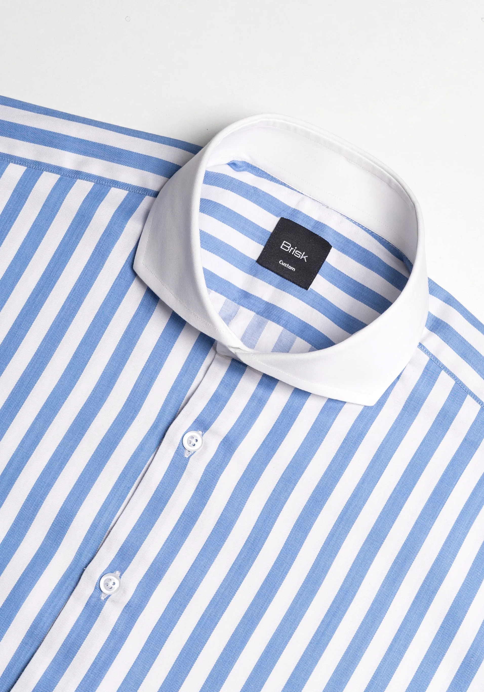Sky Blue Twill Bold Stripes Pima Cotton Shirt - White Cutaway Extreme Collar & French Cuffs sold by Brisk Shirts product image thumbnail 4