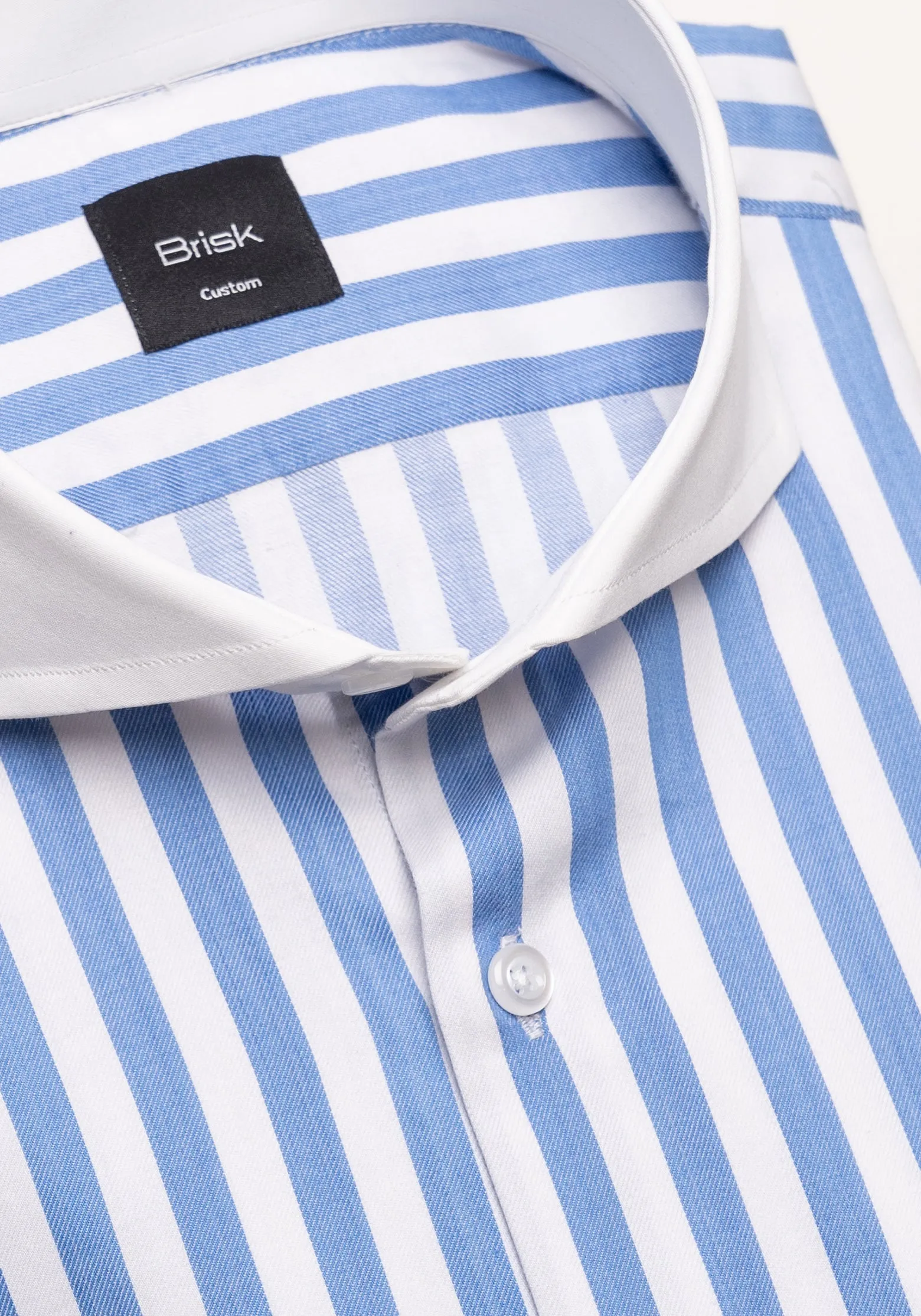 Sky Blue Twill Bold Stripes Pima Cotton Shirt - White Cutaway Extreme Collar & French Cuffs sold by Brisk Shirts product image thumbnail 5