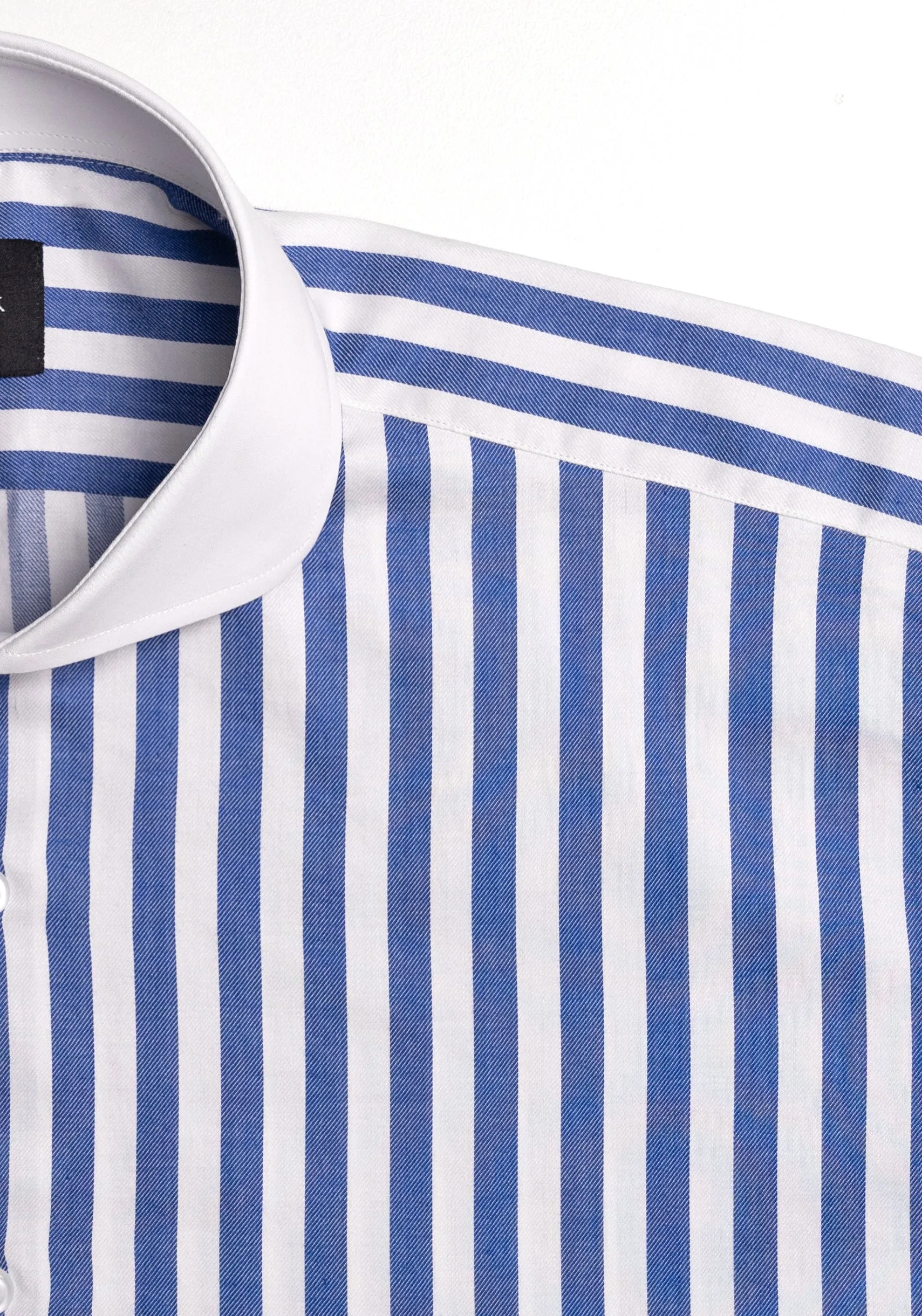 Navy Blue Twill Bold Stripes Pima Cotton Shirt - White Cutaway Extreme Collar & French Cuffs sold by Brisk Shirts product image thumbnail 2