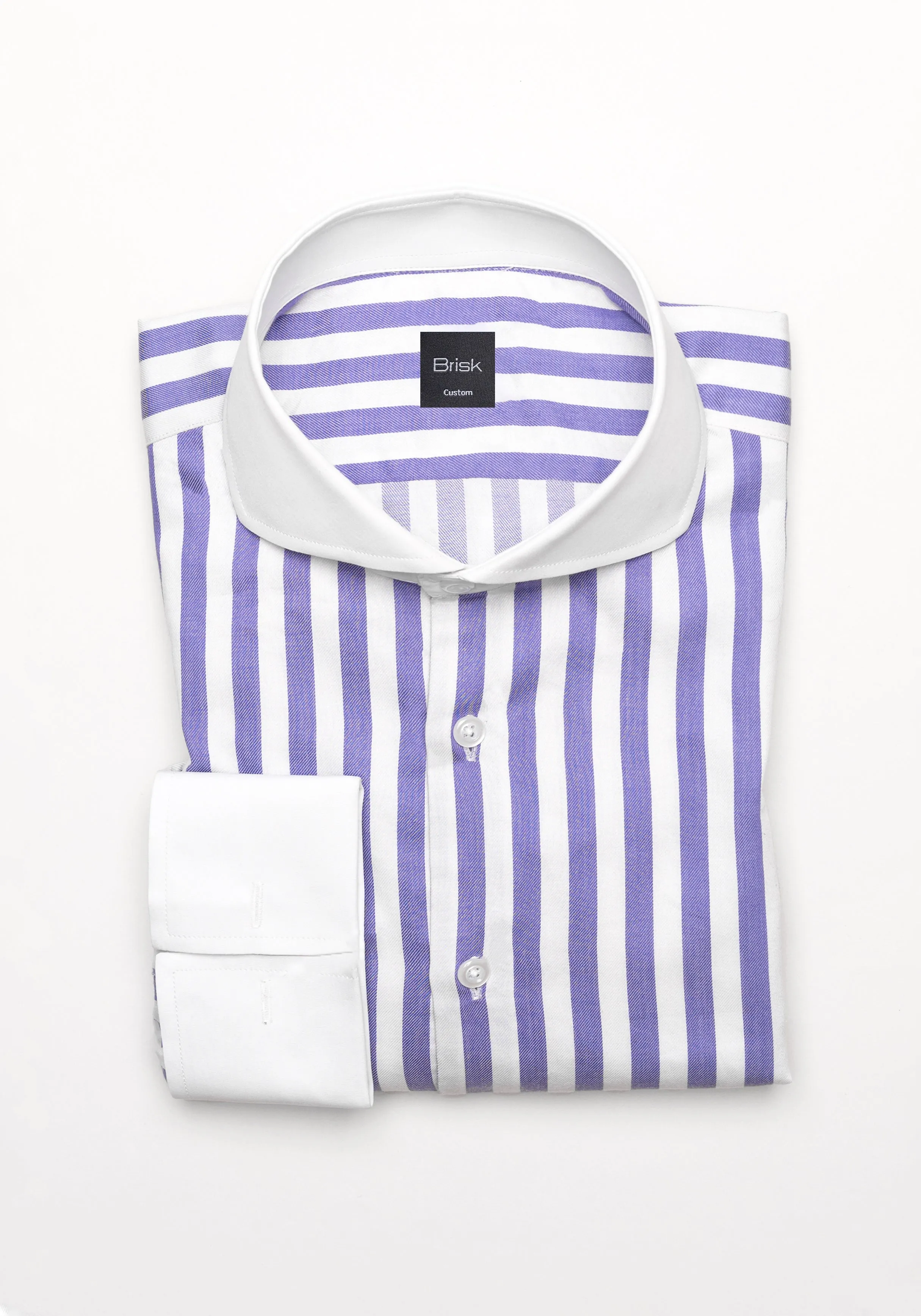 Purple Bold Twill Stripes Pima Cotton Shirt - White Cutaway Extreme Collar & French Cuffs sold by Brisk Shirts