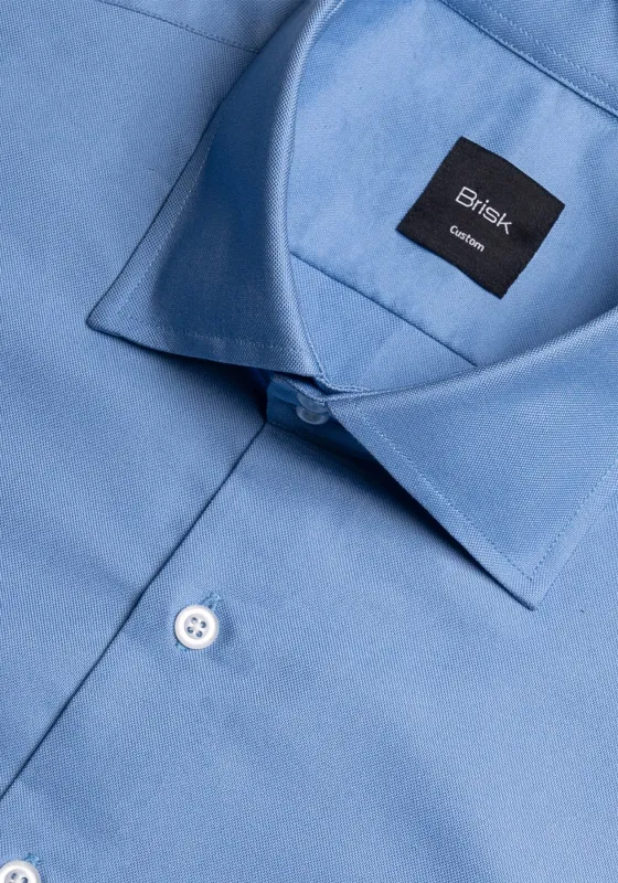 Crisp Heavy Weight Mid Blue Oxford Pinpoint Double Button Collar Shirt - Wrinkle Resistant made by Brisk Shirts