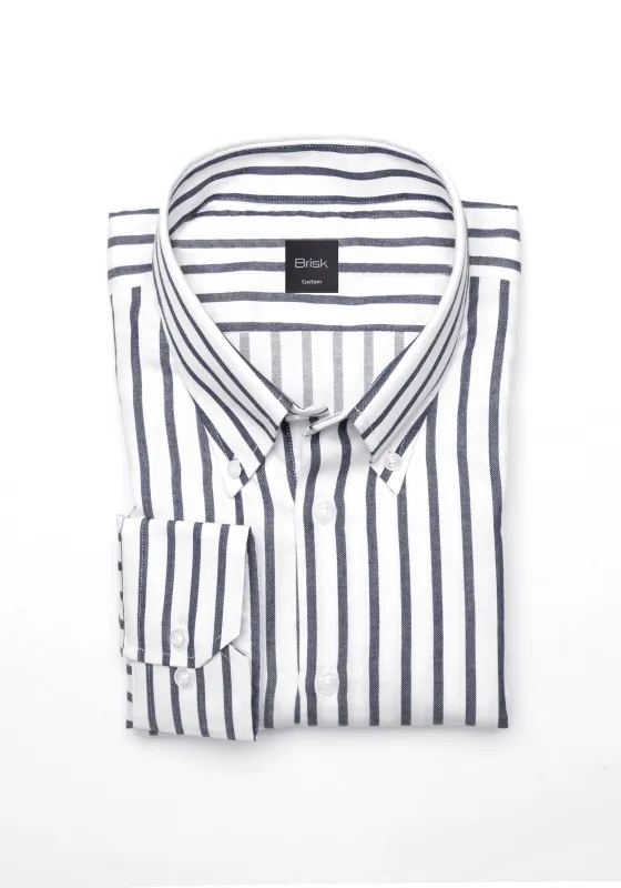 Charcoal Wide Stripes Soft Textured Pima Cotton - Button Down Collar sold by Brisk Shirts