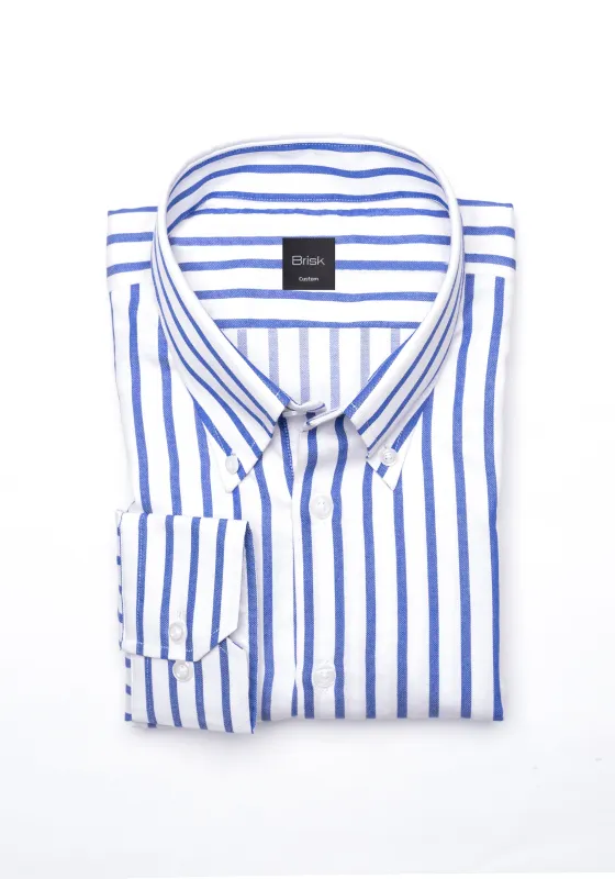 Navy Wide Stripes Soft Textured Pima Cotton - Button Down Collar sold by Brisk Shirts
