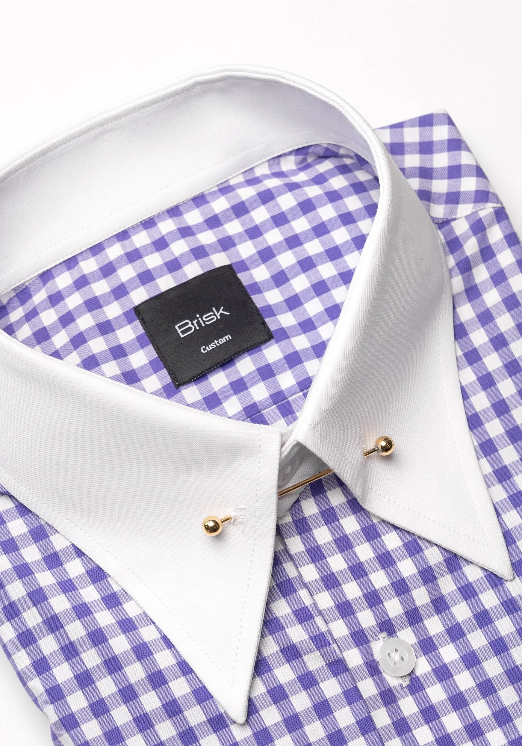 Purple Gingham Crisp Pima Cotton Shirt - White Classic Golden Pin Collar & French Cuffs sold by Brisk Shirts product image thumbnail 3