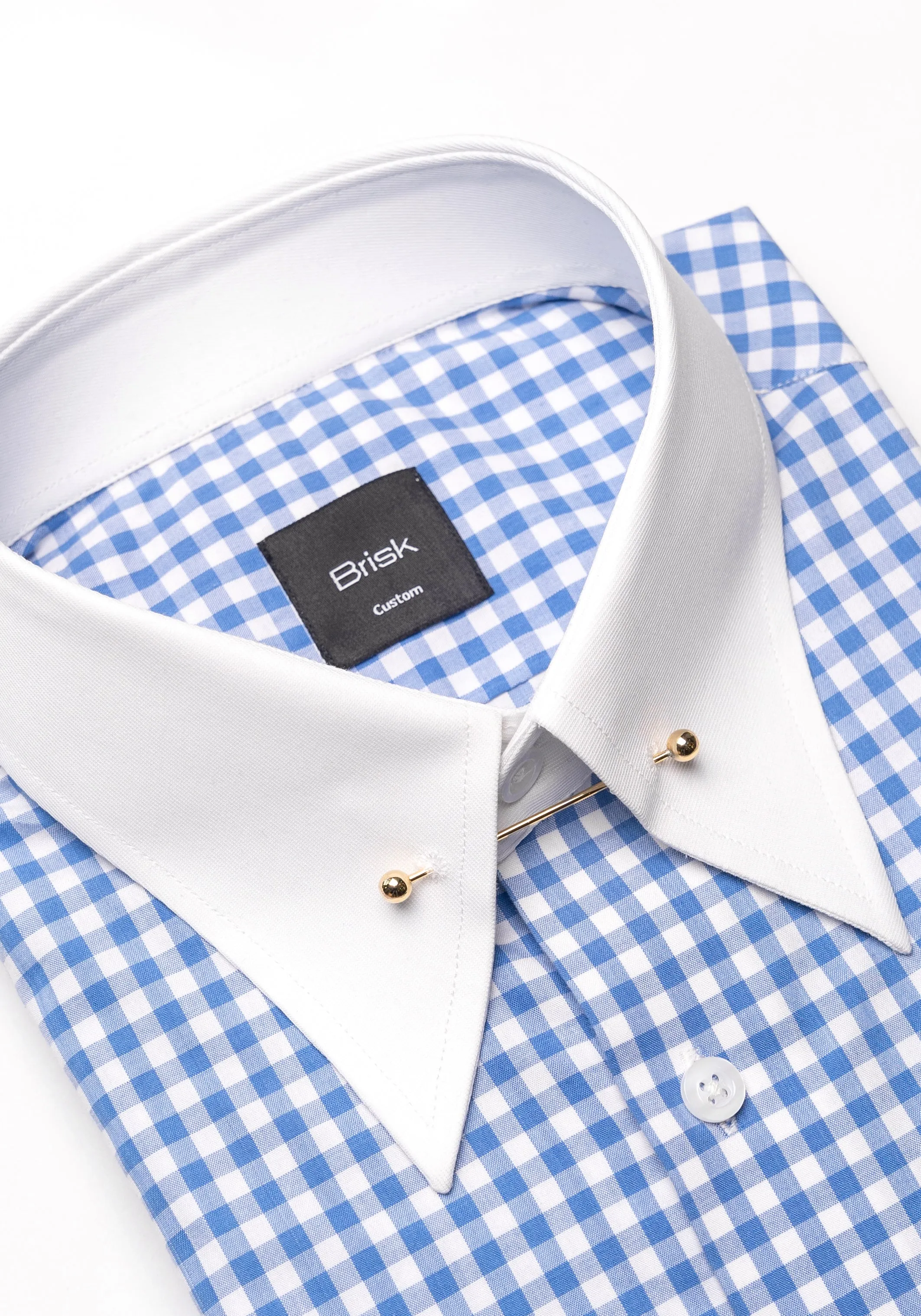 Sky Blue Gingham Crisp Pima Cotton Shirt - White Classic Golden Pin Collar & French Cuff sold by Brisk Shirts product image thumbnail 2