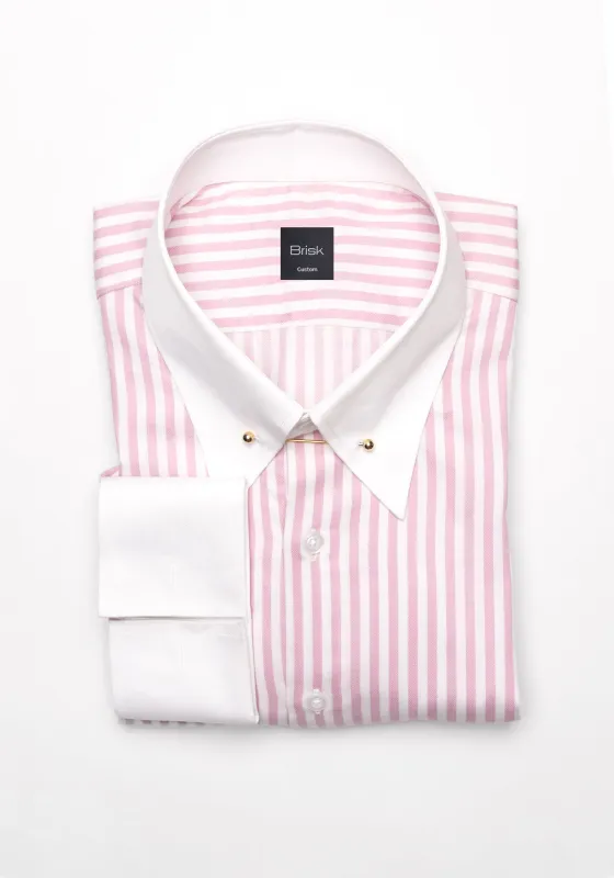Pink Bengal Twill Stripes Pima Cotton Shirt - White Classic Golden Pin Collar & French Cuff sold by Brisk Shirts
