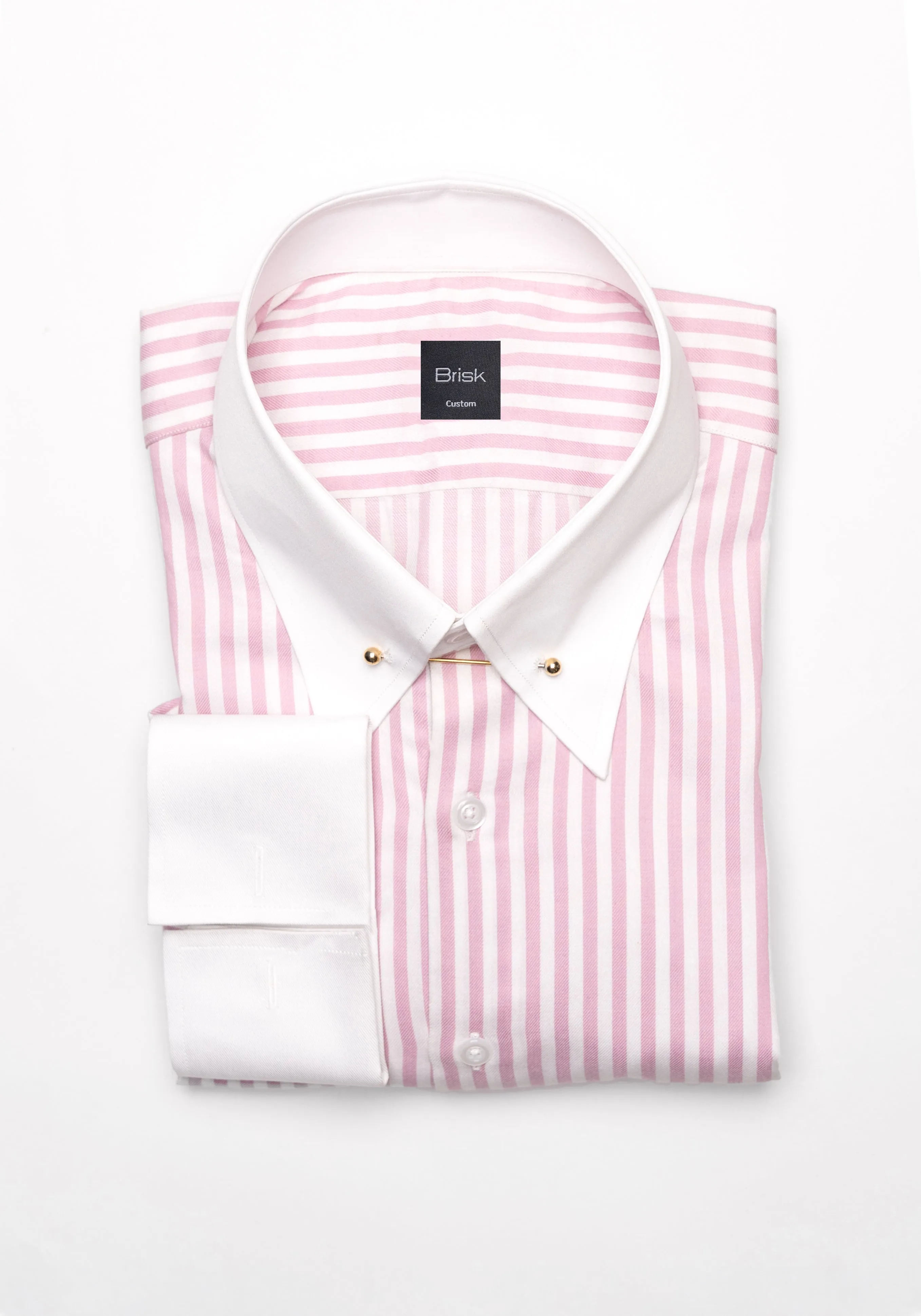 Pink Bengal Twill Stripes Pima Cotton Shirt - White Classic Golden Pin Collar & French Cuff sold by Brisk Shirts