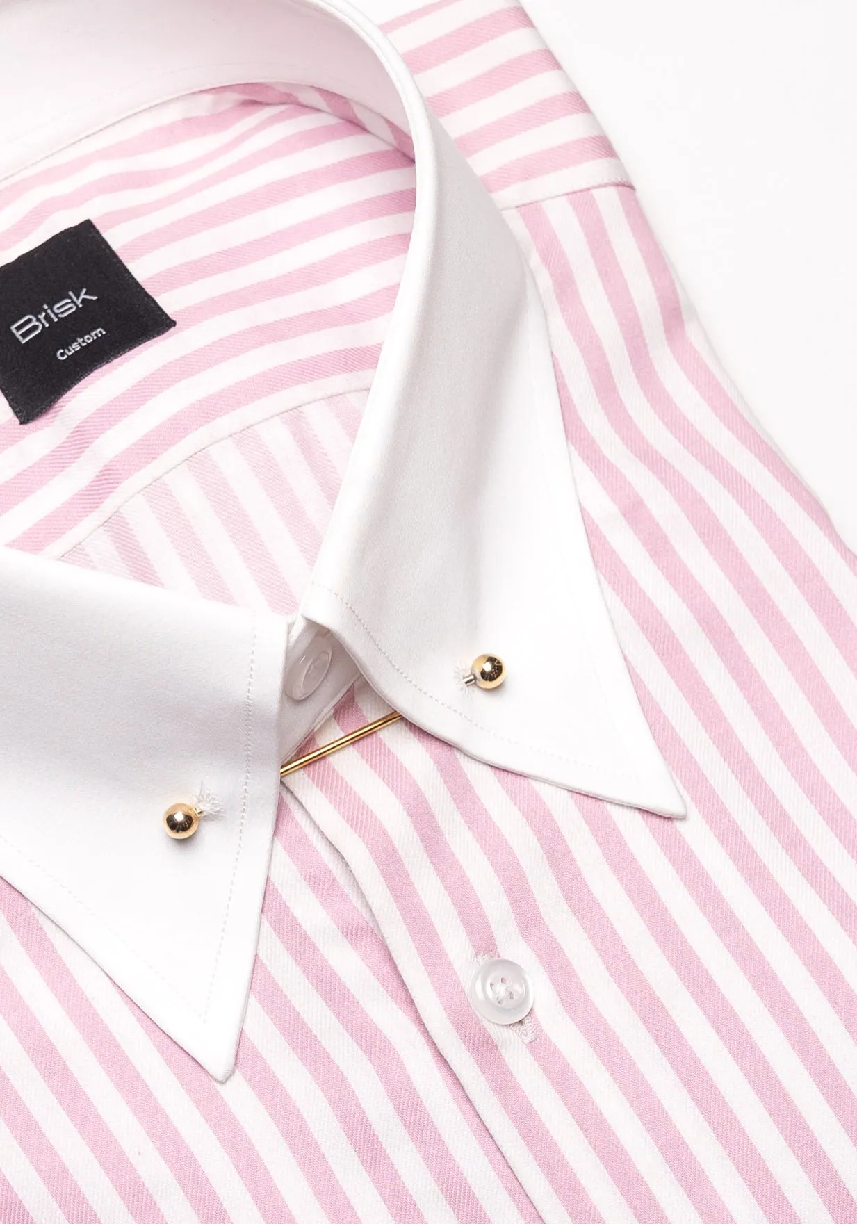 Pink Bengal Twill Stripes Pima Cotton Shirt - White Classic Golden Pin Collar & French Cuff sold by Brisk Shirts product image thumbnail 2