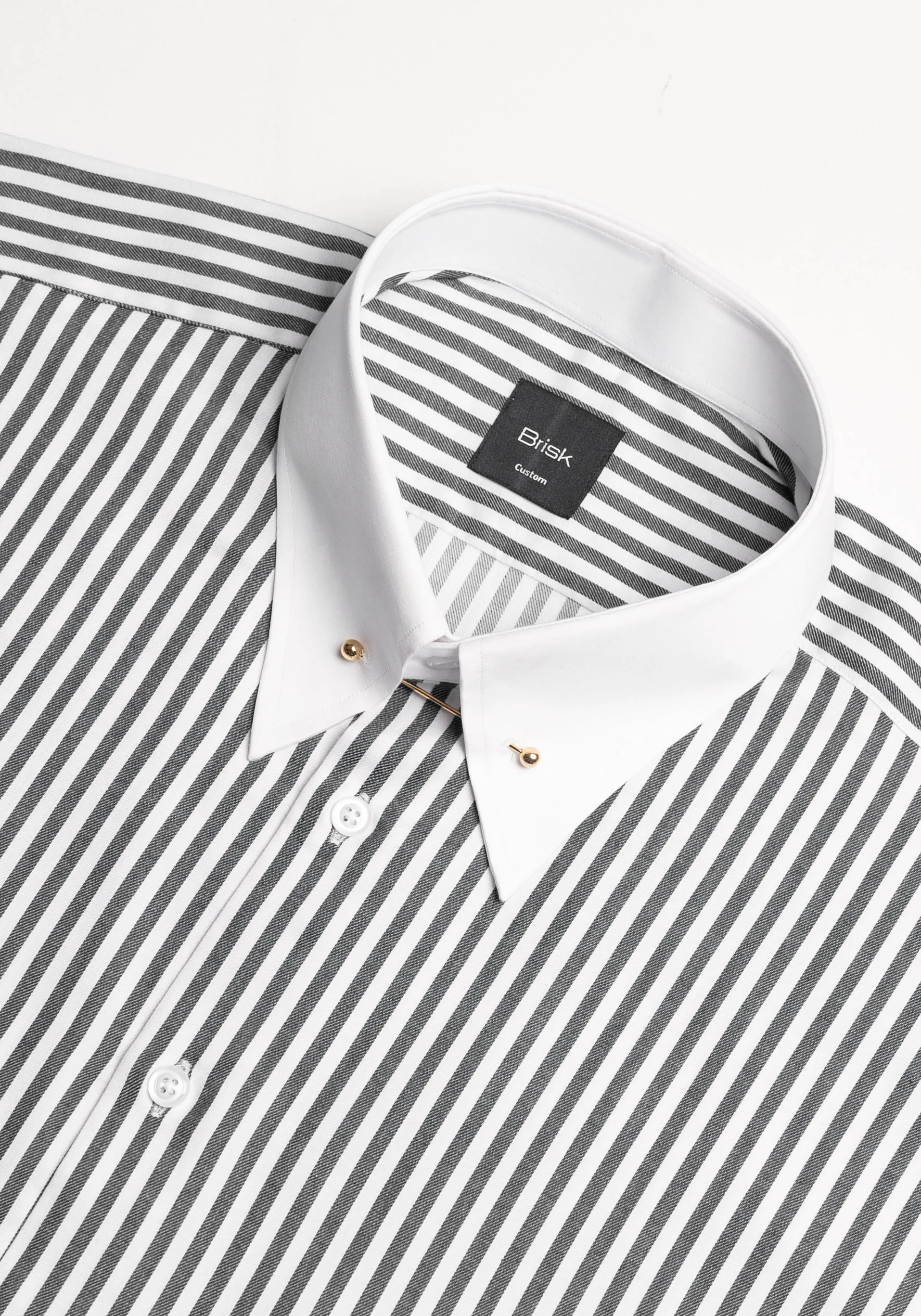 Charcoal Bengal Twill Stripes Pima Cotton Shirt - White Classic Golden Pin Collar & French Cuff sold by Brisk Shirts product image thumbnail 3