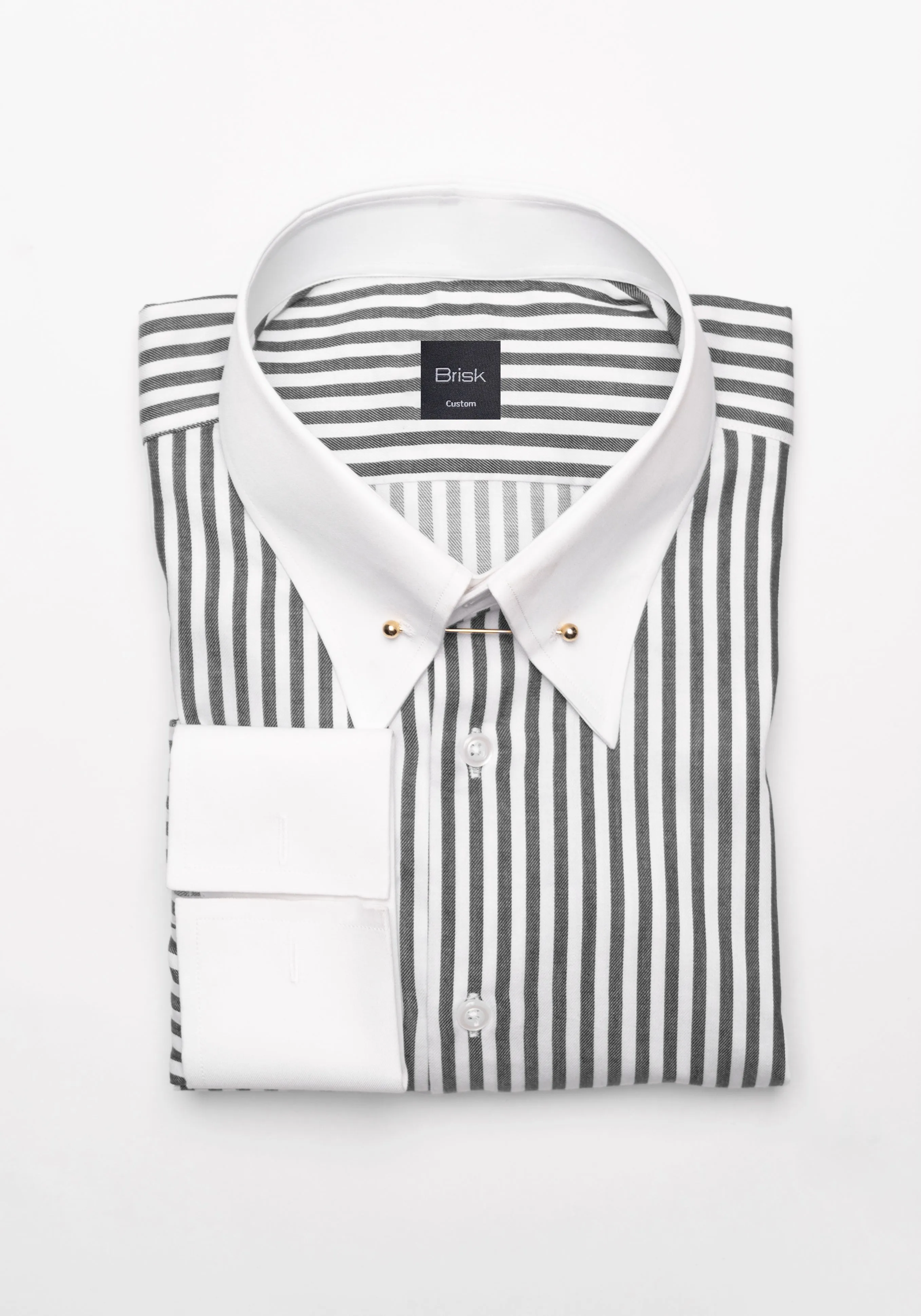 Charcoal Bengal Twill Stripes Pima Cotton Shirt - White Classic Golden Pin Collar & French Cuff sold by Brisk Shirts