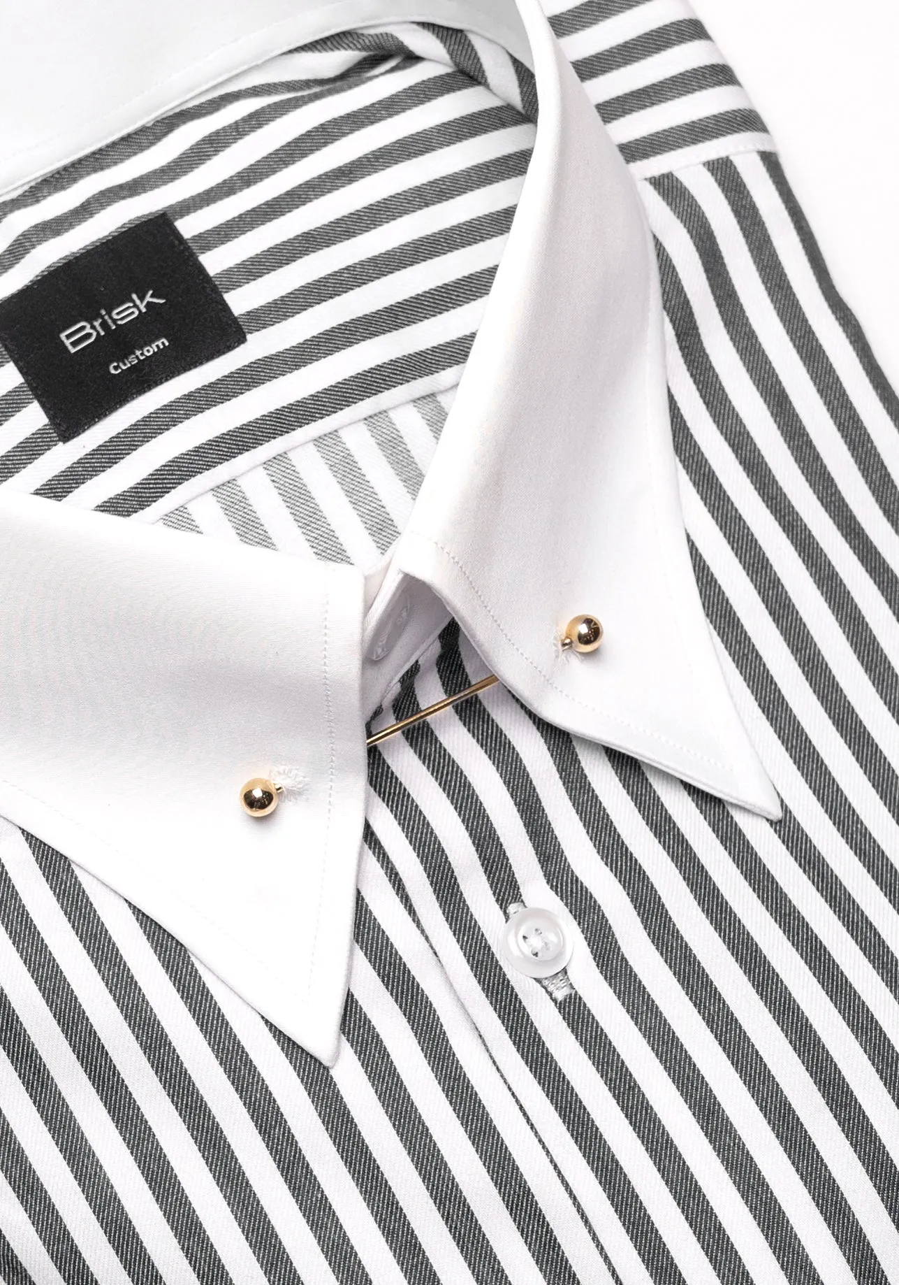 Charcoal Bengal Twill Stripes Pima Cotton Shirt - White Classic Golden Pin Collar & French Cuff sold by Brisk Shirts product image thumbnail 2