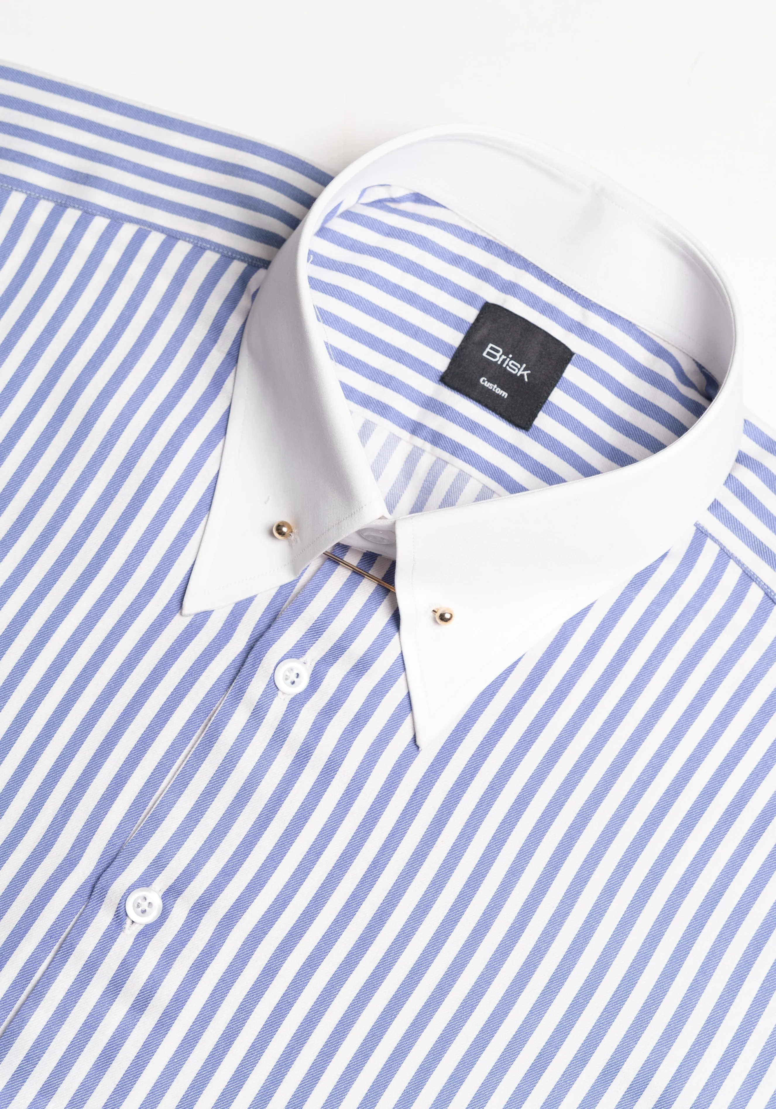 Sky Blue Bengal Twill Stripes Pima Cotton Shirt - White Classic Golden Pin Collar & French Cuff sold by Brisk Shirts product image thumbnail 3