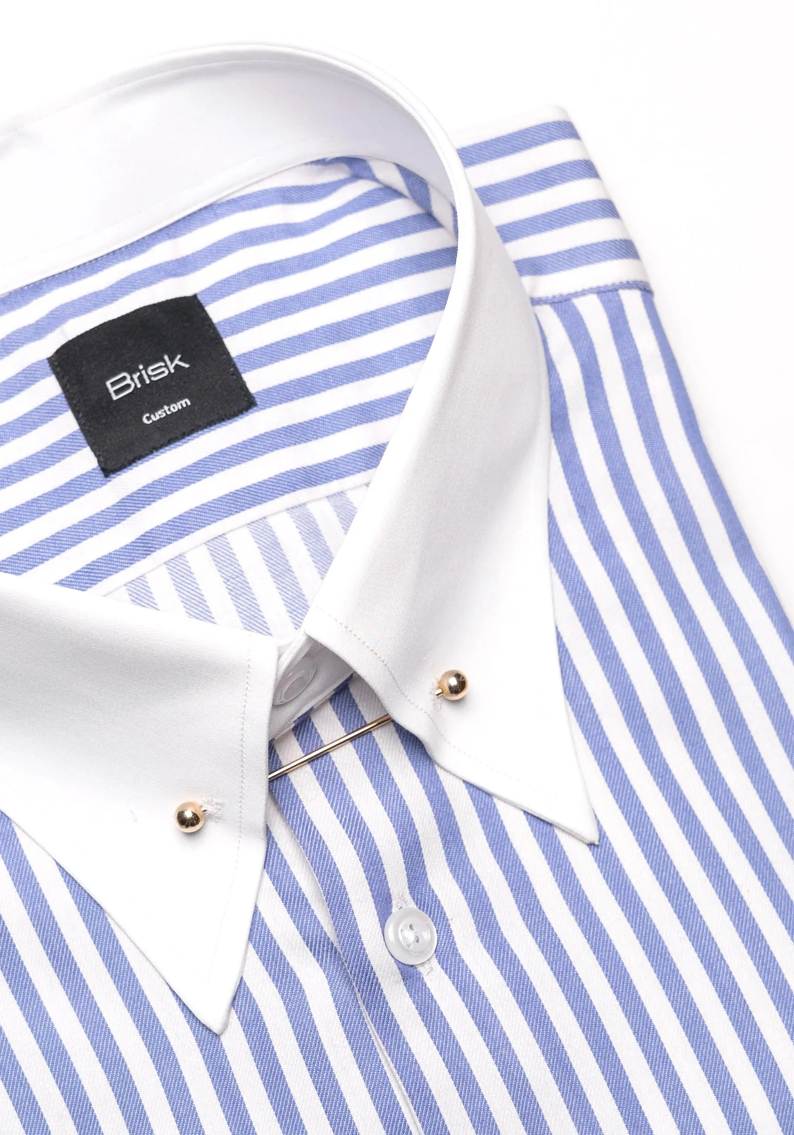 Sky Blue Bengal Twill Stripes Pima Cotton Shirt - White Classic Golden Pin Collar & French Cuff sold by Brisk Shirts product image thumbnail 2