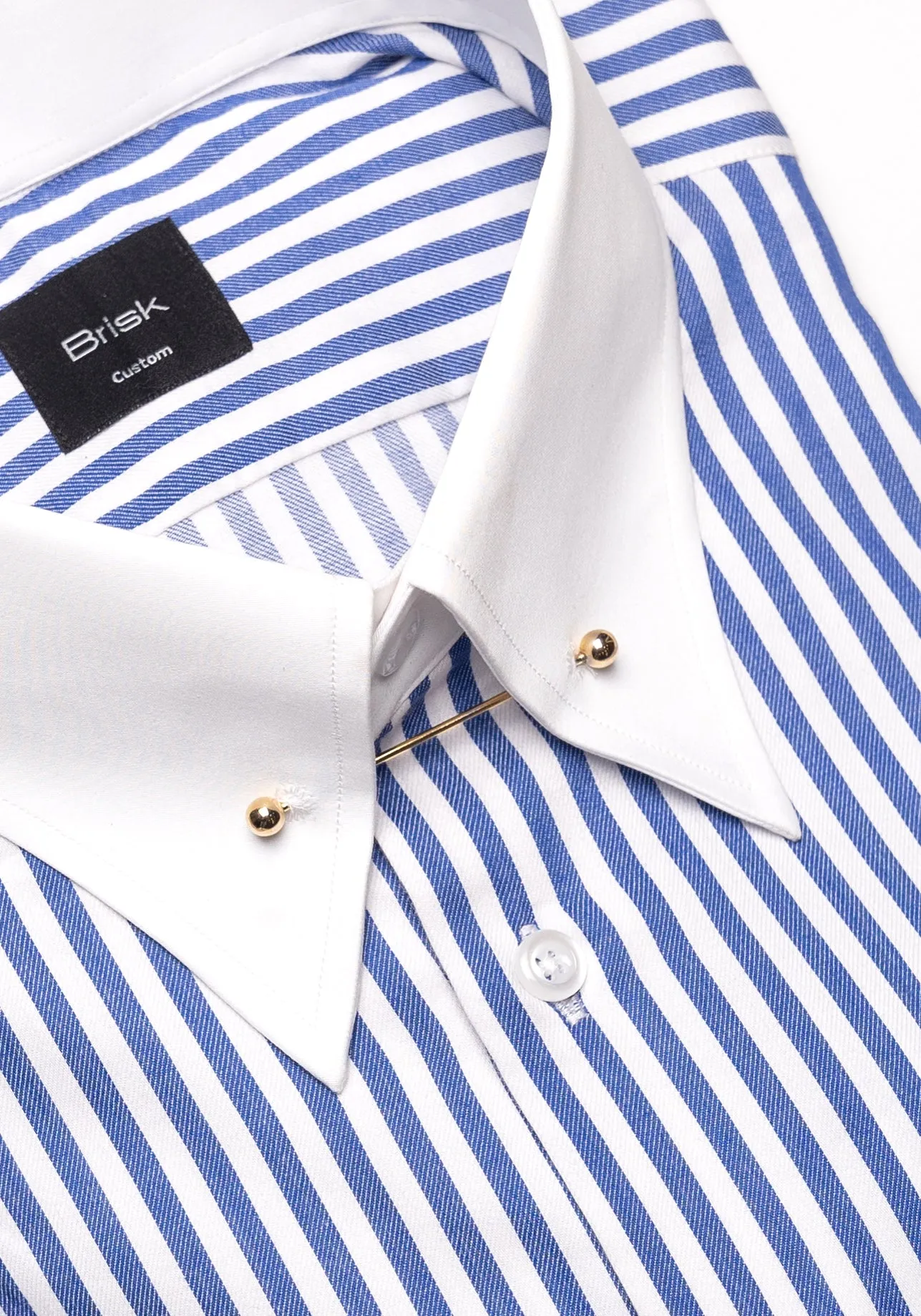 Navy Bengal Twill Stripes Pima Cotton Shirt - White Classic Golden Pin Collar & French Cuffs sold by Brisk Shirts product image thumbnail 3