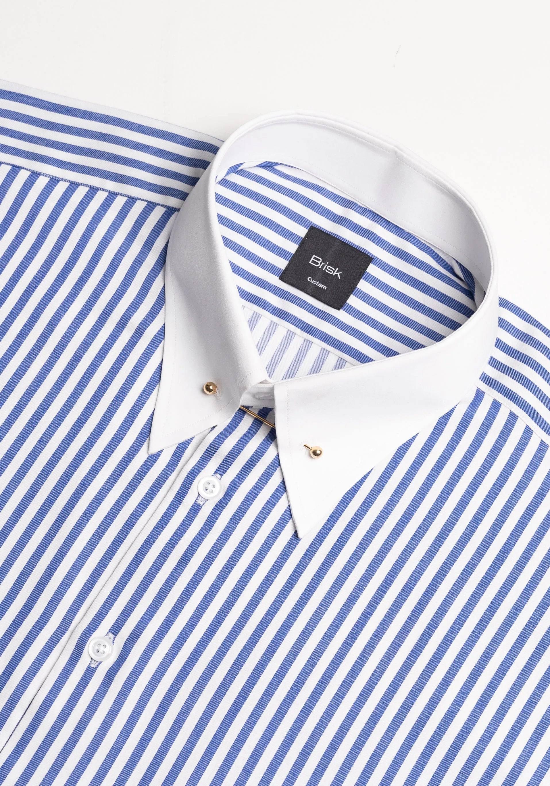 Navy Bengal Twill Stripes Pima Cotton Shirt - White Classic Golden Pin Collar & French Cuffs sold by Brisk Shirts product image thumbnail 2