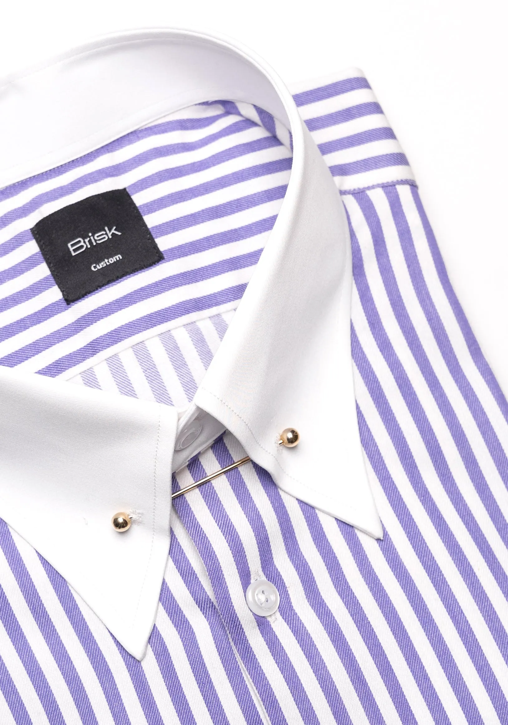 Purple Bengal Twill Stripes Pima Cotton Shirt - White Classic Golden Pin Collar & French Cuffs sold by Brisk Shirts product image thumbnail 2