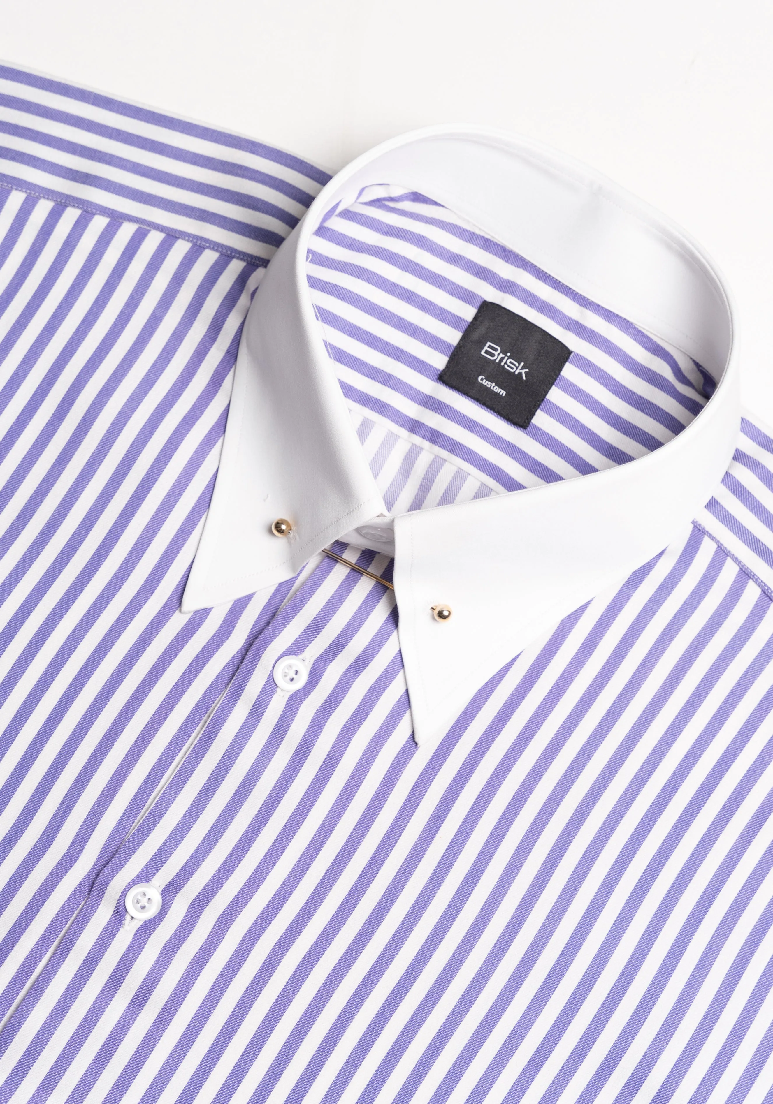 Purple Bengal Twill Stripes Pima Cotton Shirt - White Classic Golden Pin Collar & French Cuffs sold by Brisk Shirts product image thumbnail 3