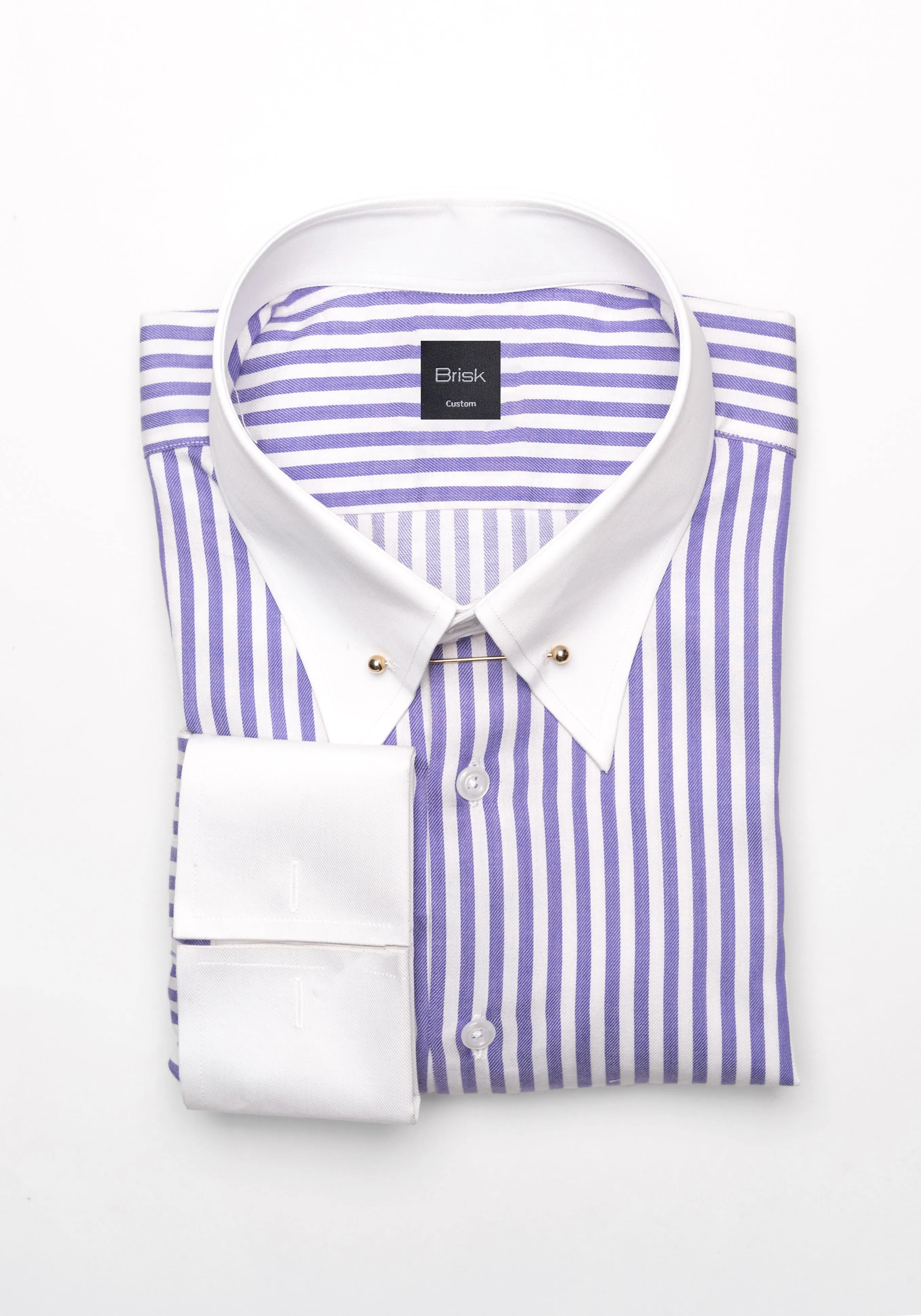 Purple Bengal Twill Stripes Pima Cotton Shirt - White Classic Golden Pin Collar & French Cuffs sold by Brisk Shirts
