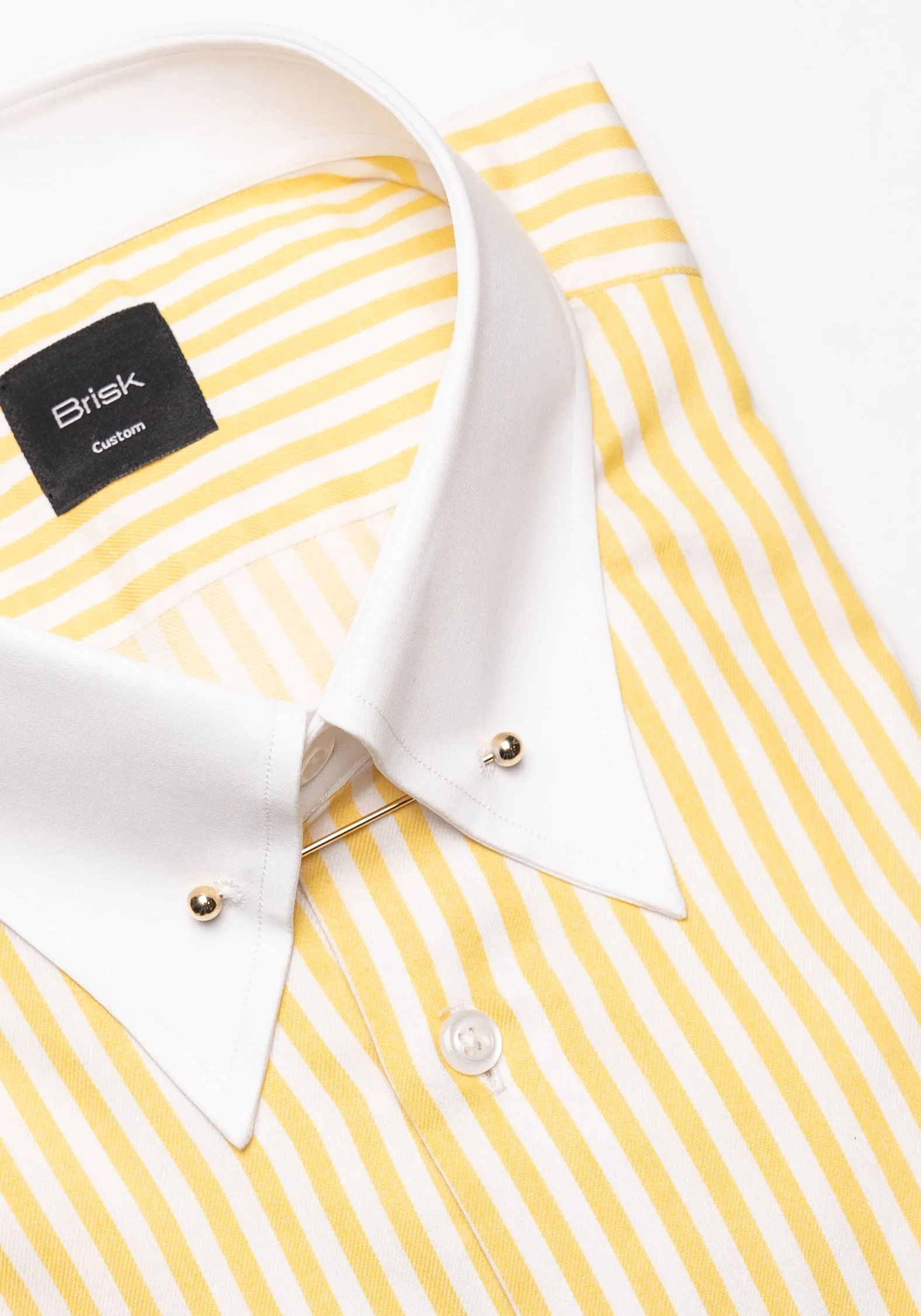 Yellow Bengal Twill Stripes Pima Cotton Shirt - White Classic Golden Pin Collar & French Cuffs sold by Brisk Shirts product image thumbnail 3